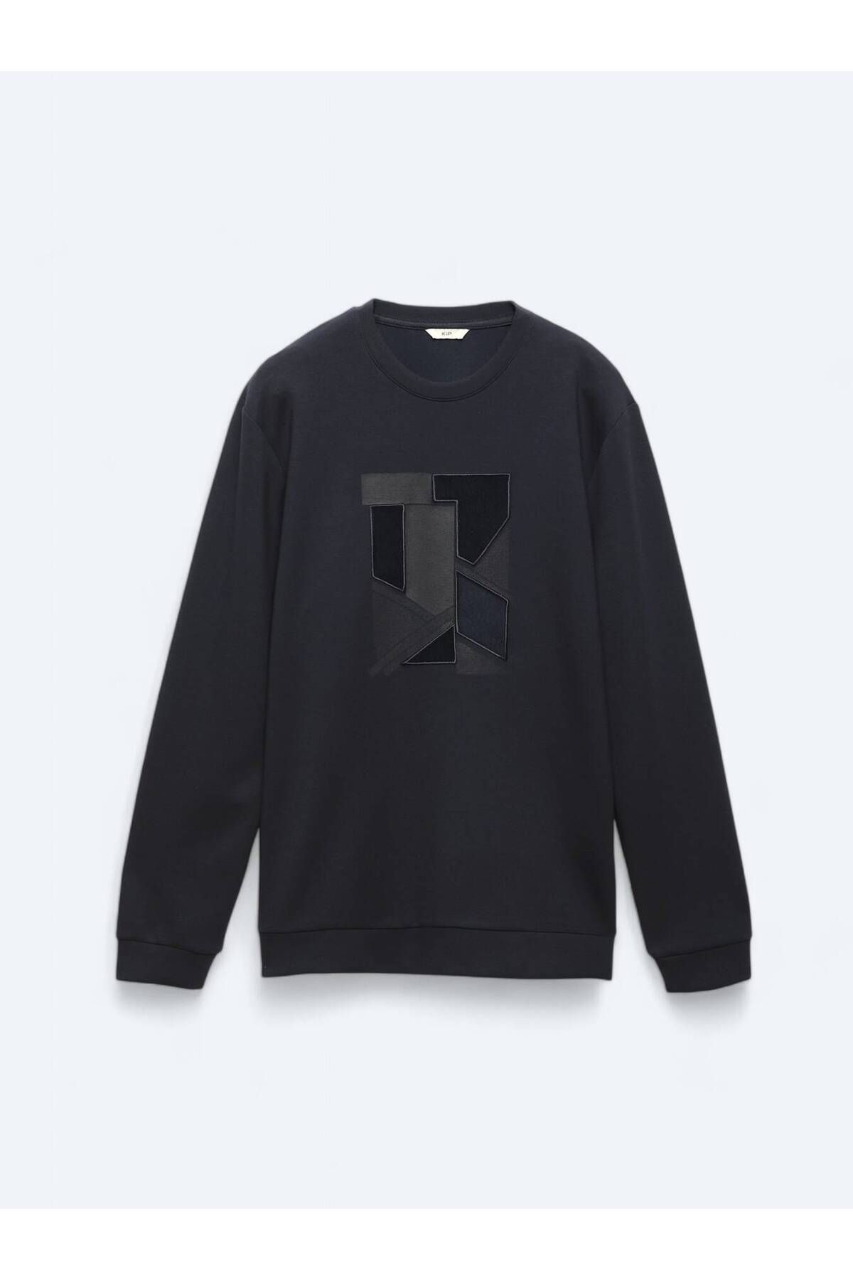 Kip-Navy Blue Crew Neck Printed Sweatshirt 6