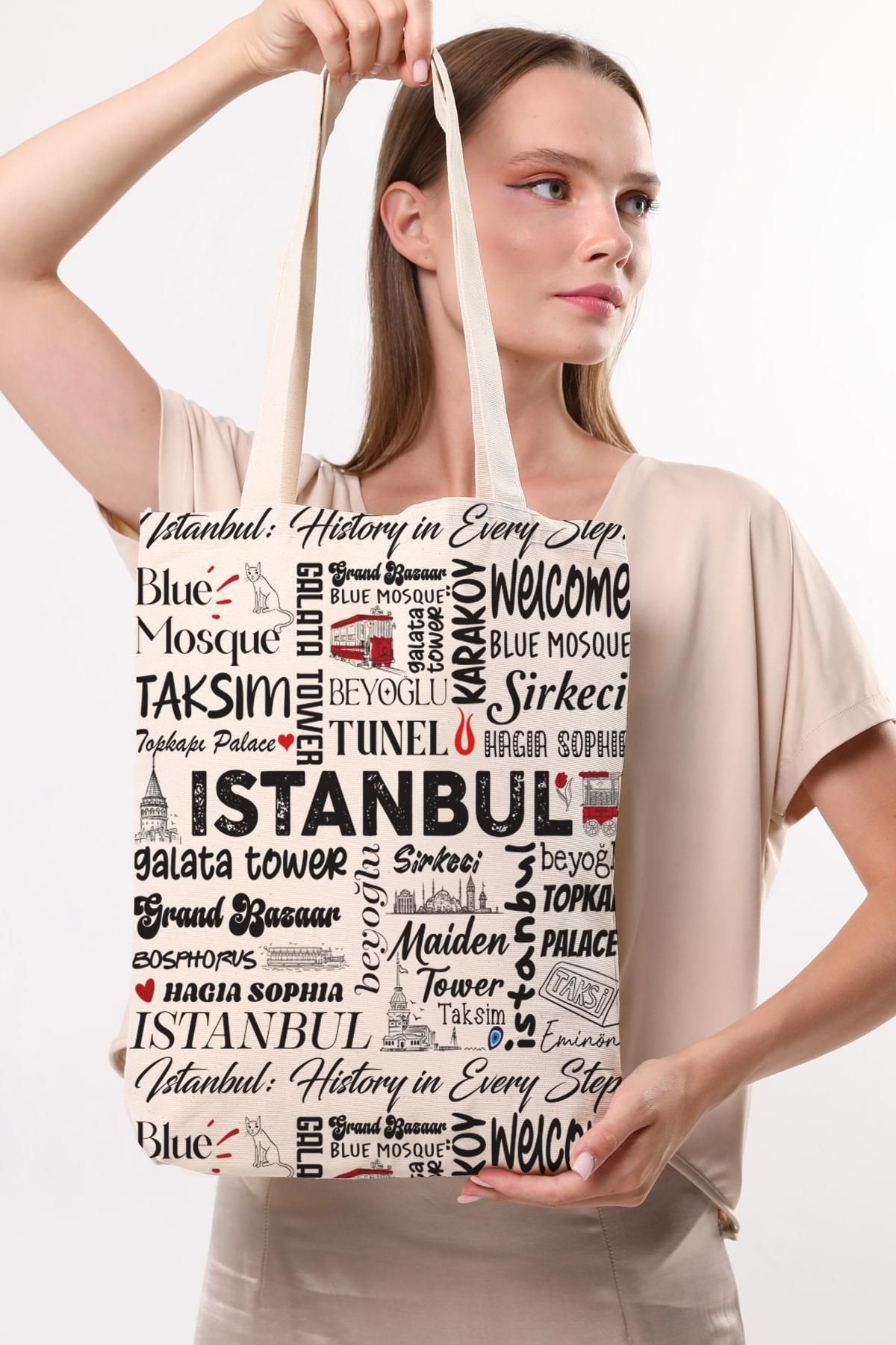 Çınar Bez Çanta-Canvas Write Istanbul Printed Cloth Bag 7