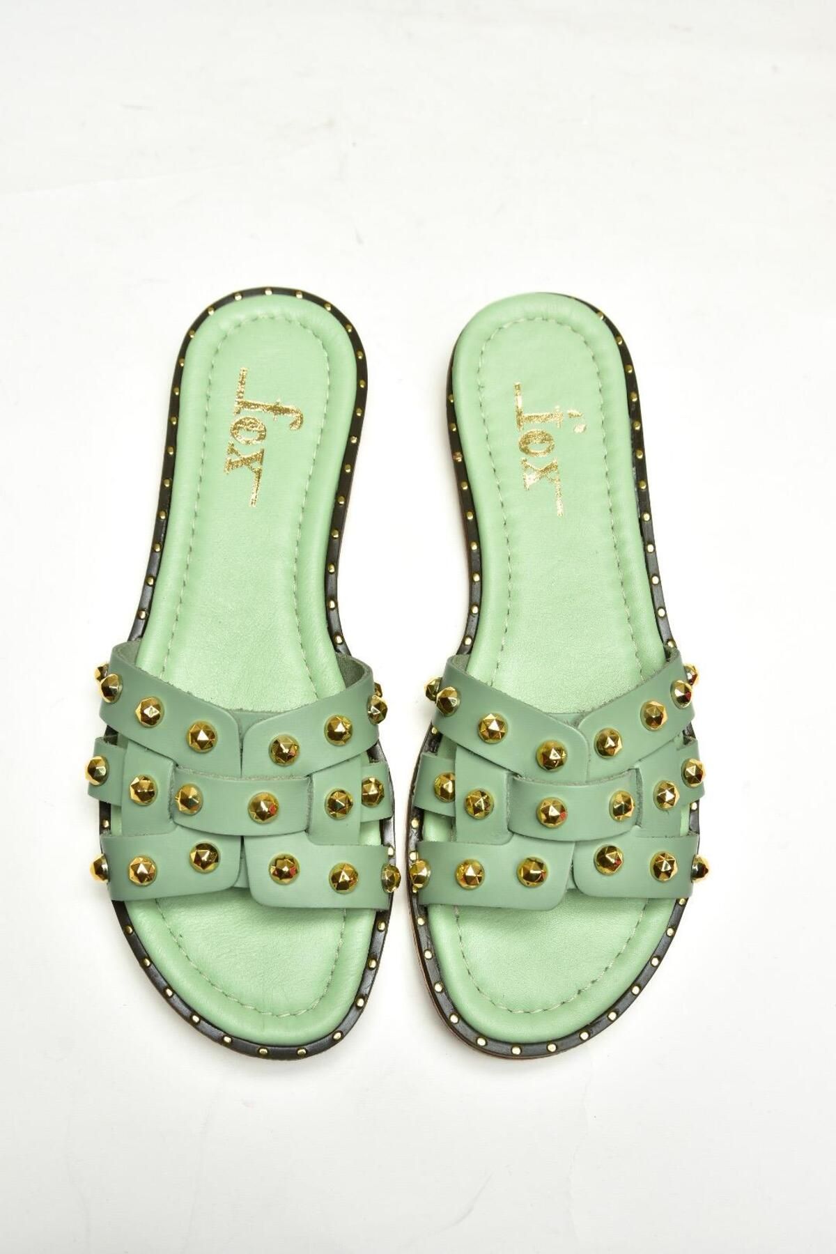 Fox Shoes-U 291100003   Green Genuine Leather Women's Slippers 8