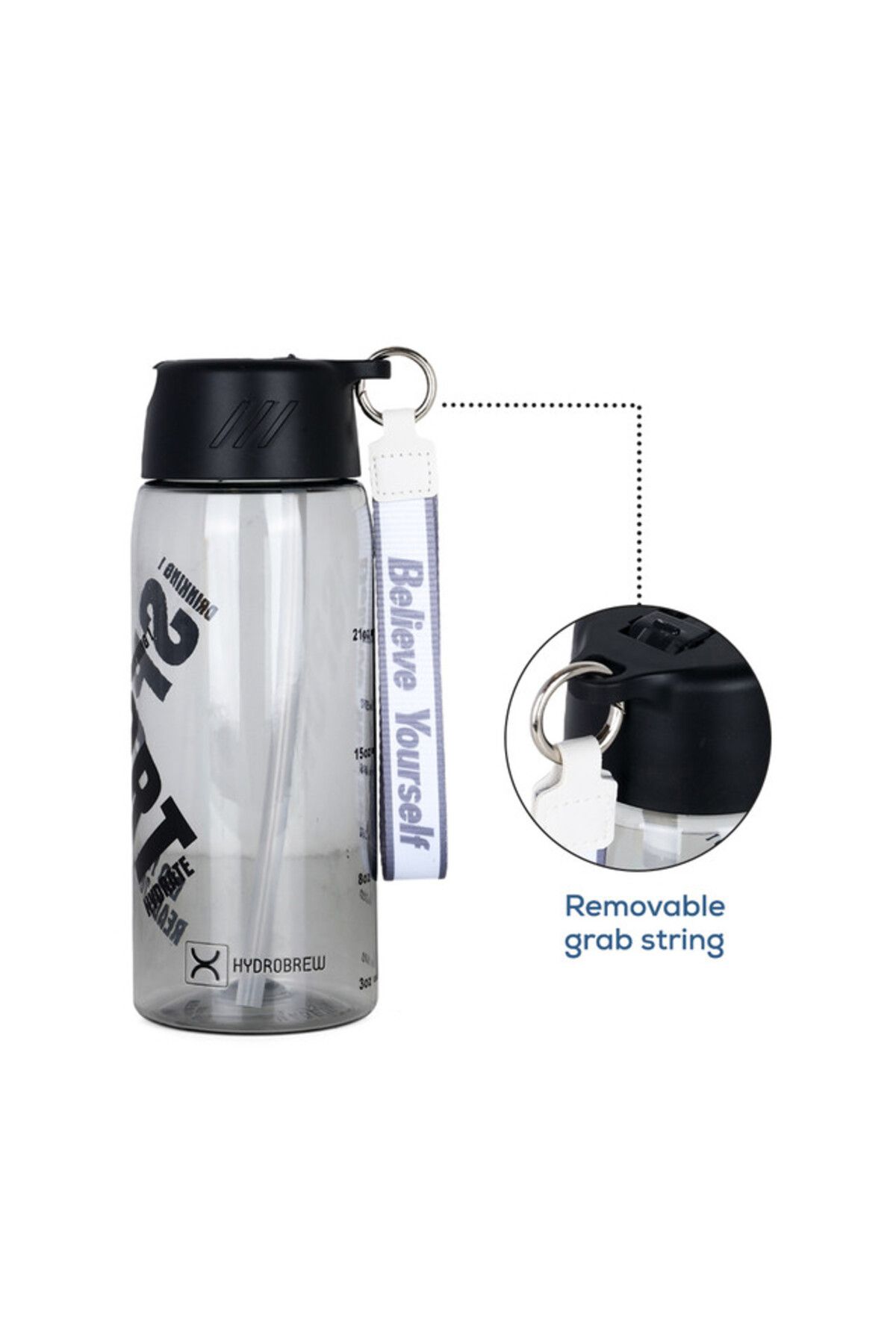 Hydrobrew-Water Bottle 800ml with Grab String - Black 3