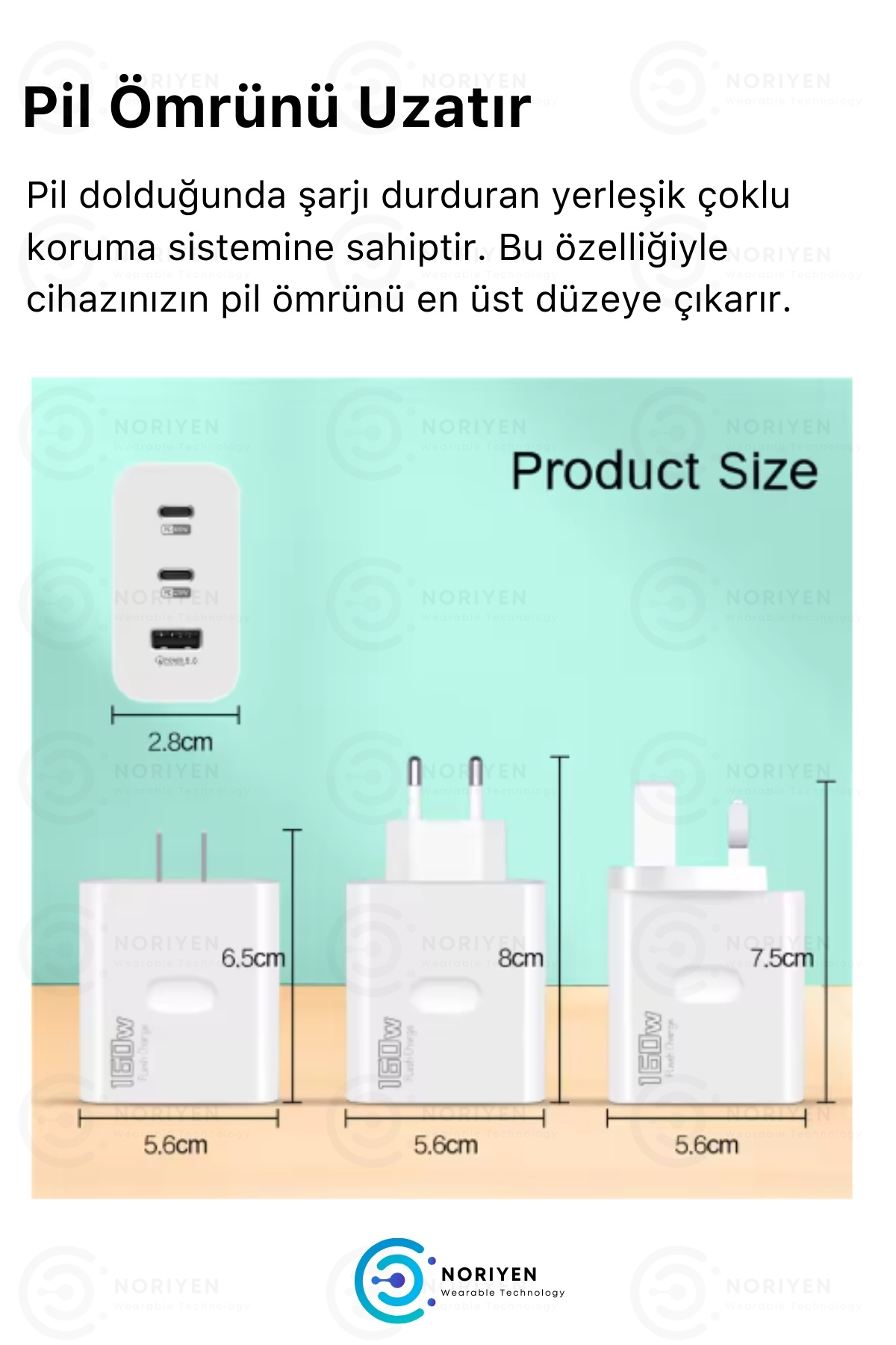 Yeni Nesil 3in1 65W Ultra Hızlı Şarj Tüm Telefonlara Uyumlu Type-C ve USB 3 Girişli Güç Adaptör