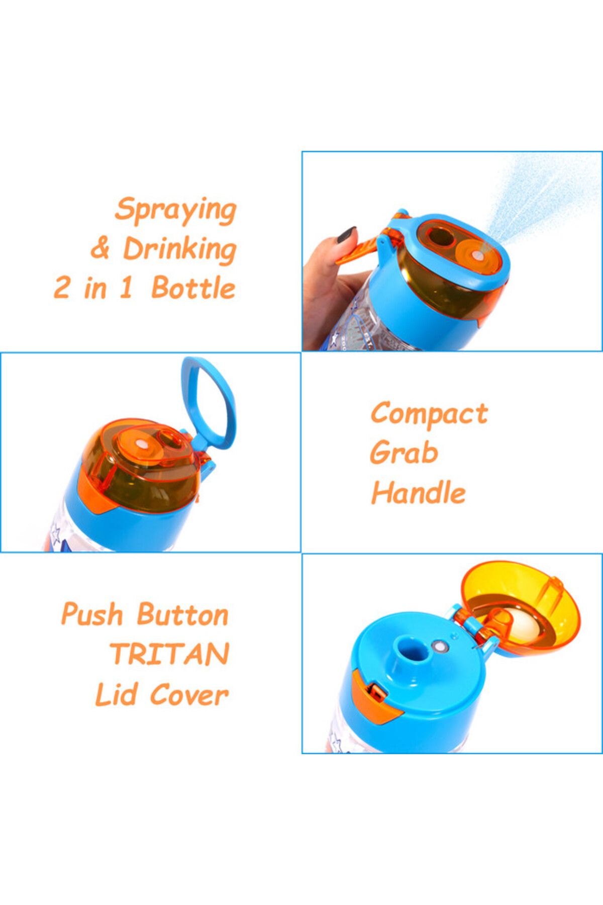 Eazy Kids-Tritan Water Bottle w / Spray, Soccer - Blue, 750ml 5