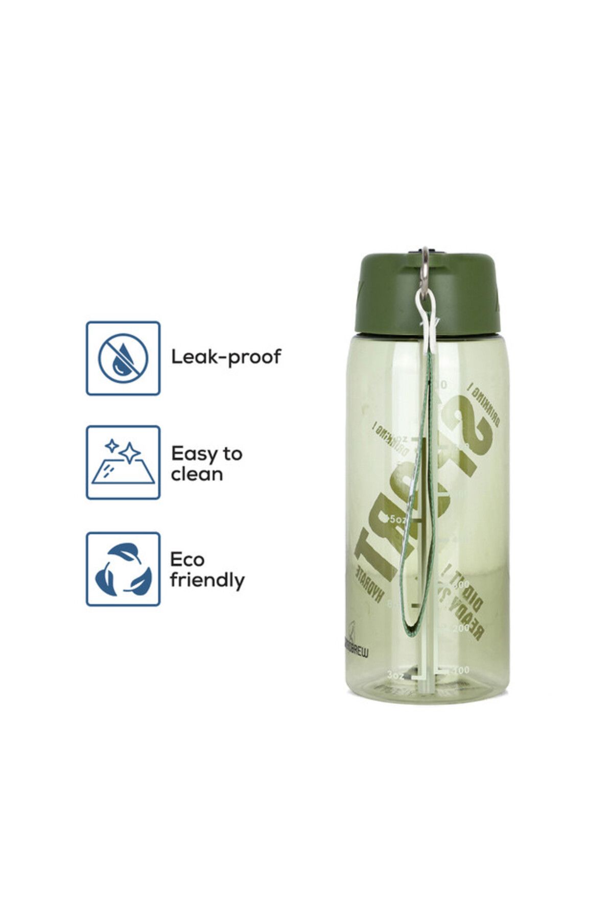 Hydrobrew-Water Bottle 800ml with Grab String - Green 5