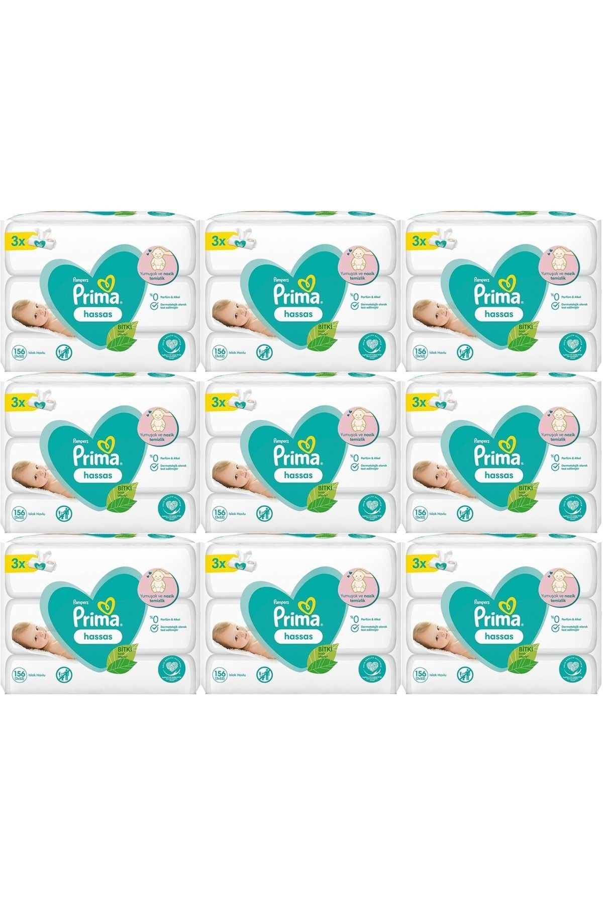 Prima-Plant Based Unscented Wet Towel Wipes for Sensitive Skin - Set of 27 (9Pk*3) 1404 Sheets 1