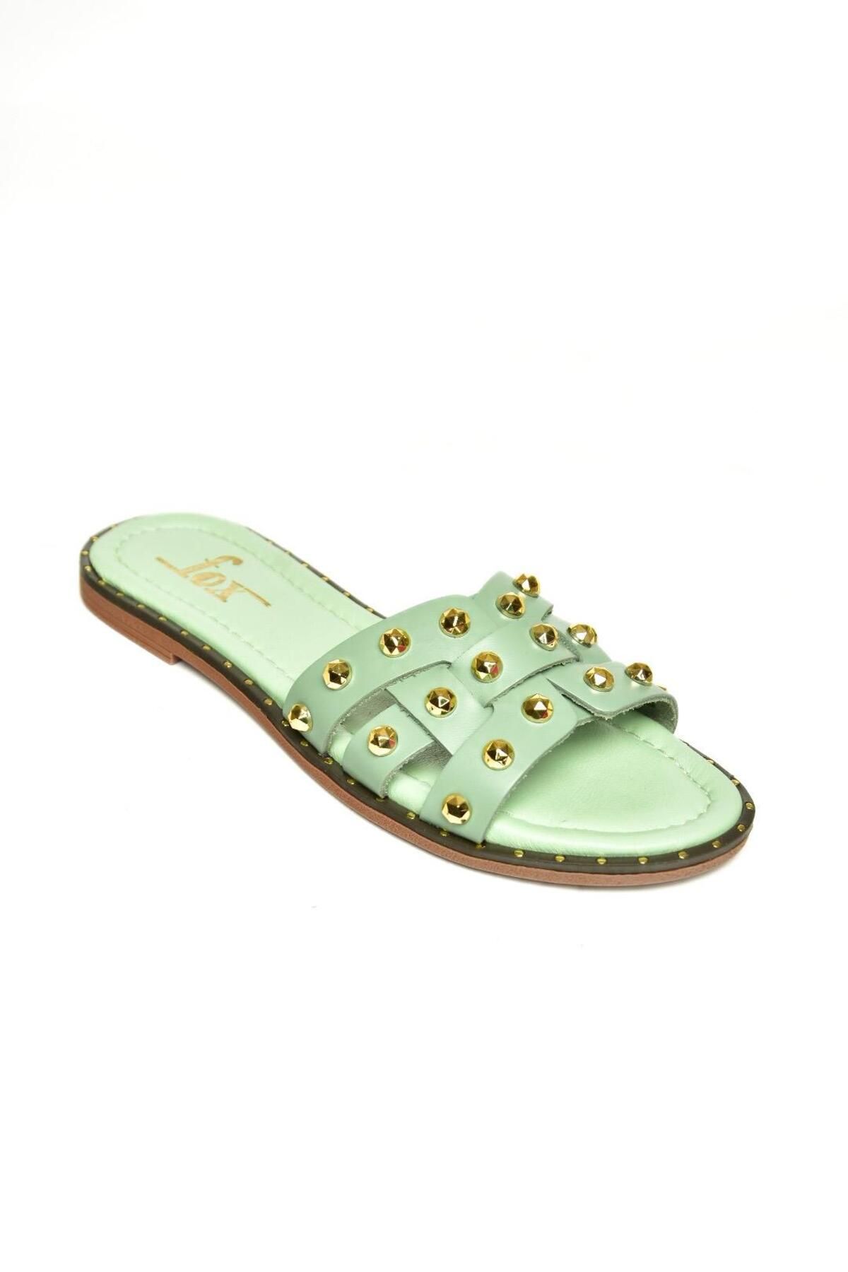 Fox Shoes-U 291100003   Green Genuine Leather Women's Slippers 6
