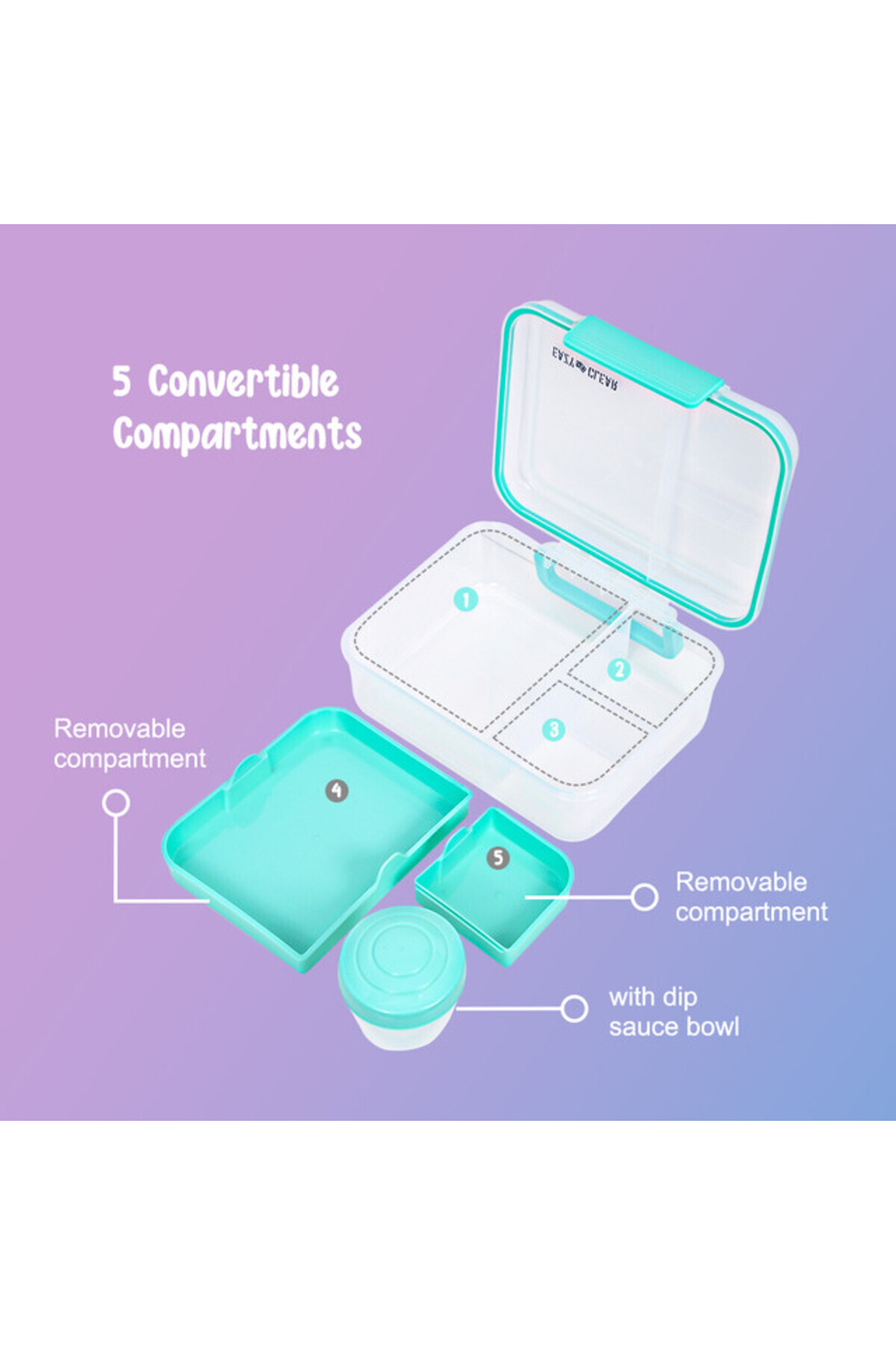 Eazy Kids-3/4/5 Compartment Convertible 1650ml Bento Lunch Box with 150ml Gravy Bowl - Green 4