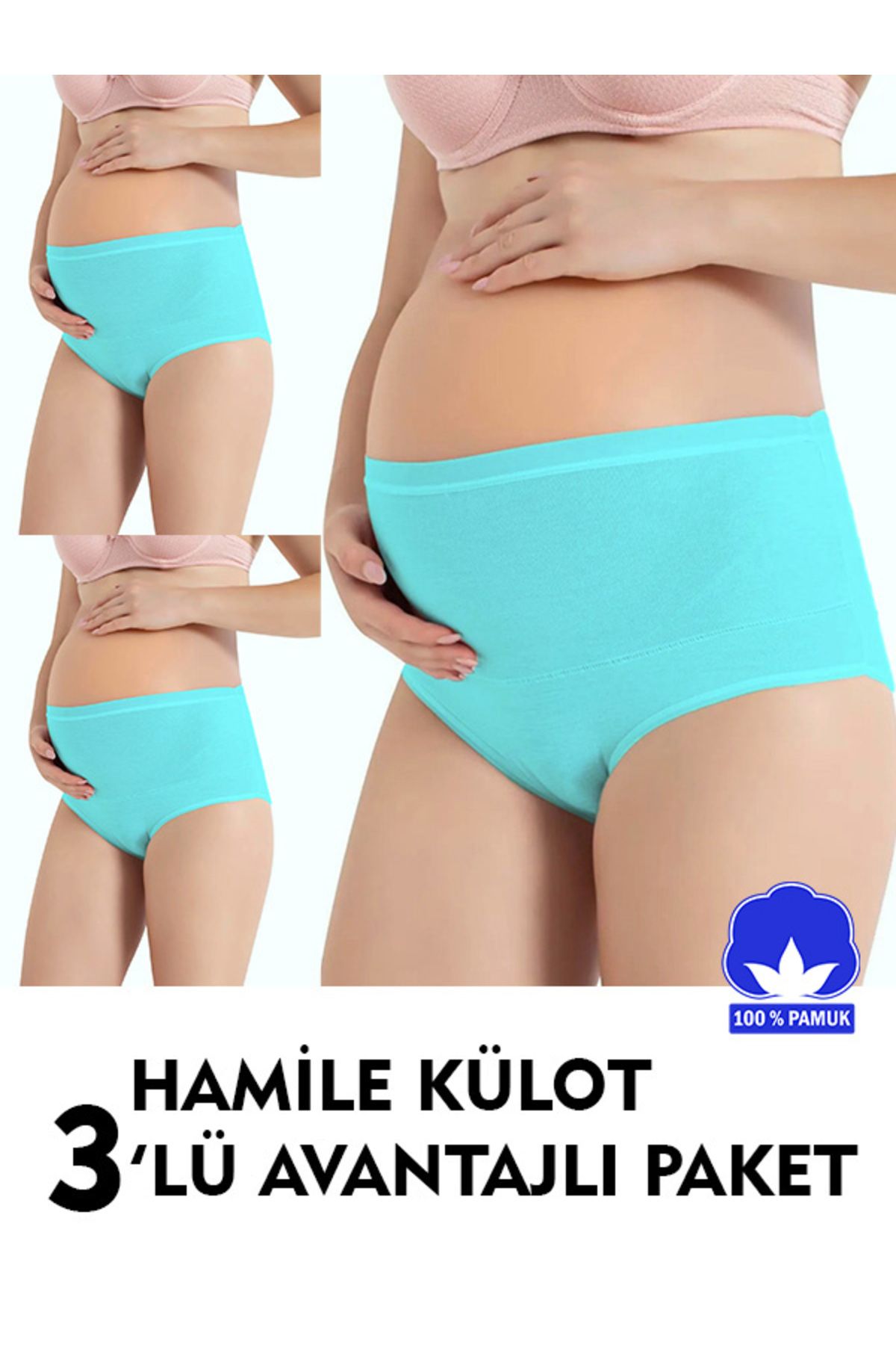 SAUNA SUIT-Pachet de 3 set de chiloți de maternitate, 100% bumbac, cu talie înaltă, albastru de gheață 1