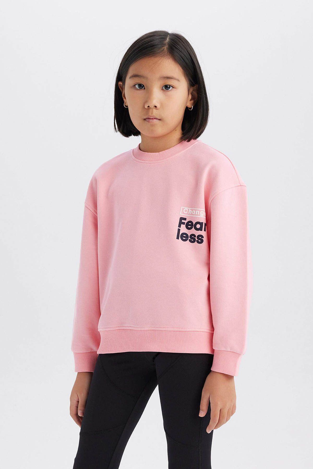 DeFacto-Girls' Relax Fit Crew Neck Back Printed Sweatshirt D9774A825Sp 4