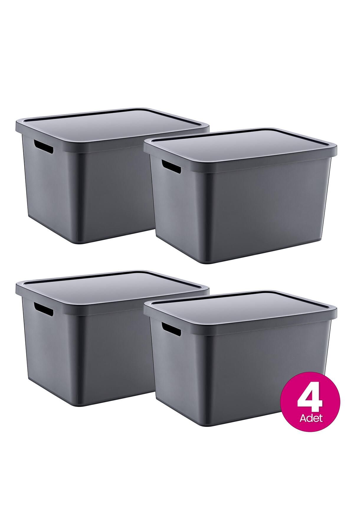 Smartware-Anthracite 18 Lt Set of 4 Stafi - Multi-Purpose Box with Lid 6