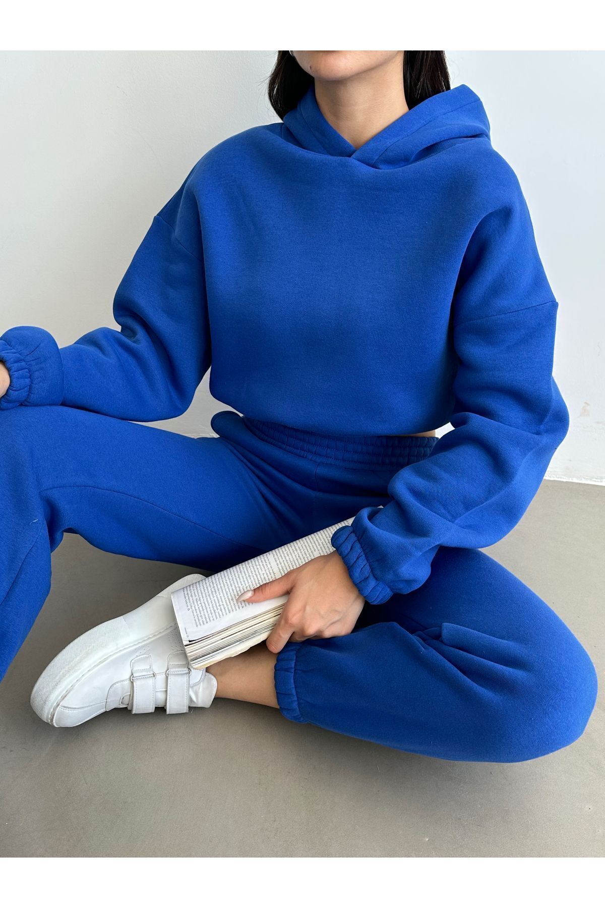 BEJNA-Basic-Trainingsanzug-Set für Damen aus Saks-Baumwolle mit Fleece-Innenseite 4