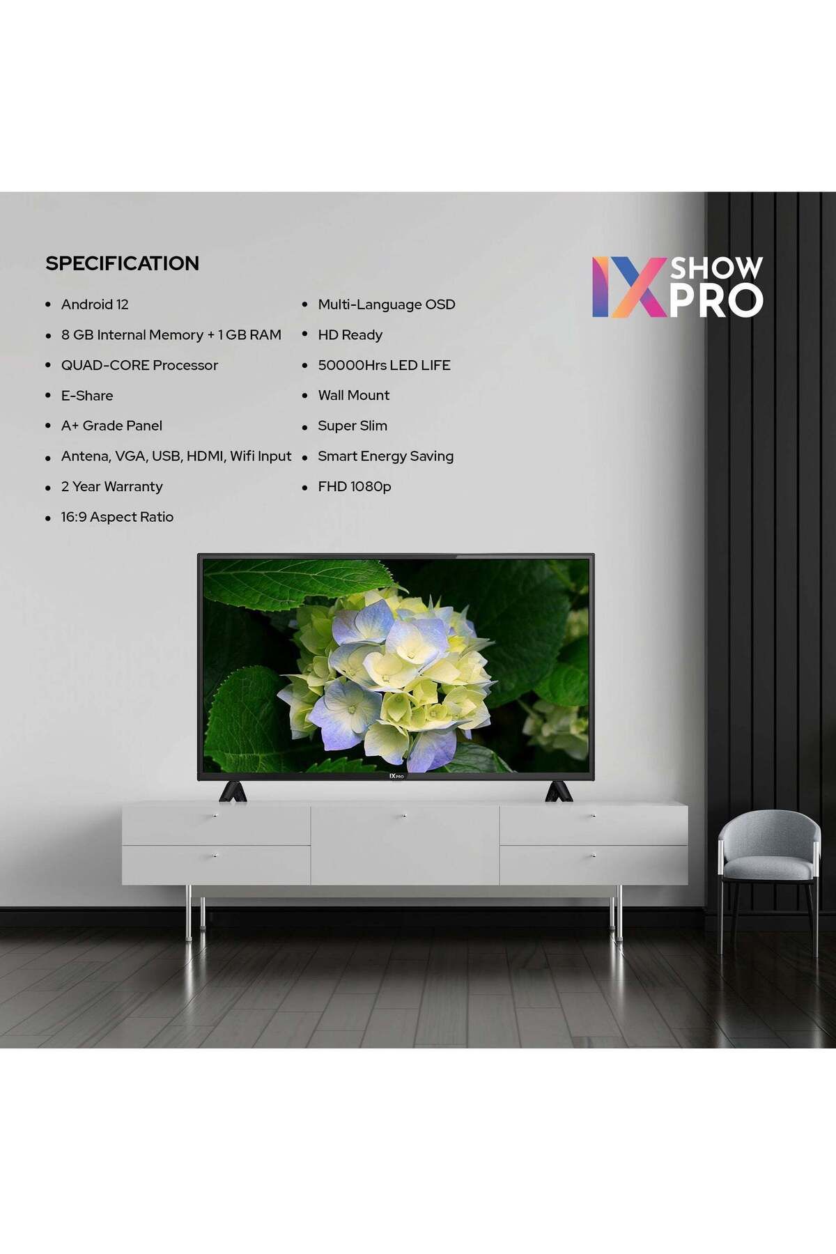 IXPRO-40 Inch FHD Smart TV-Frame Less Design Mirror Cast And E-Share, HDMI\USB\ Wi-Fi,Netflix, YouTube 2