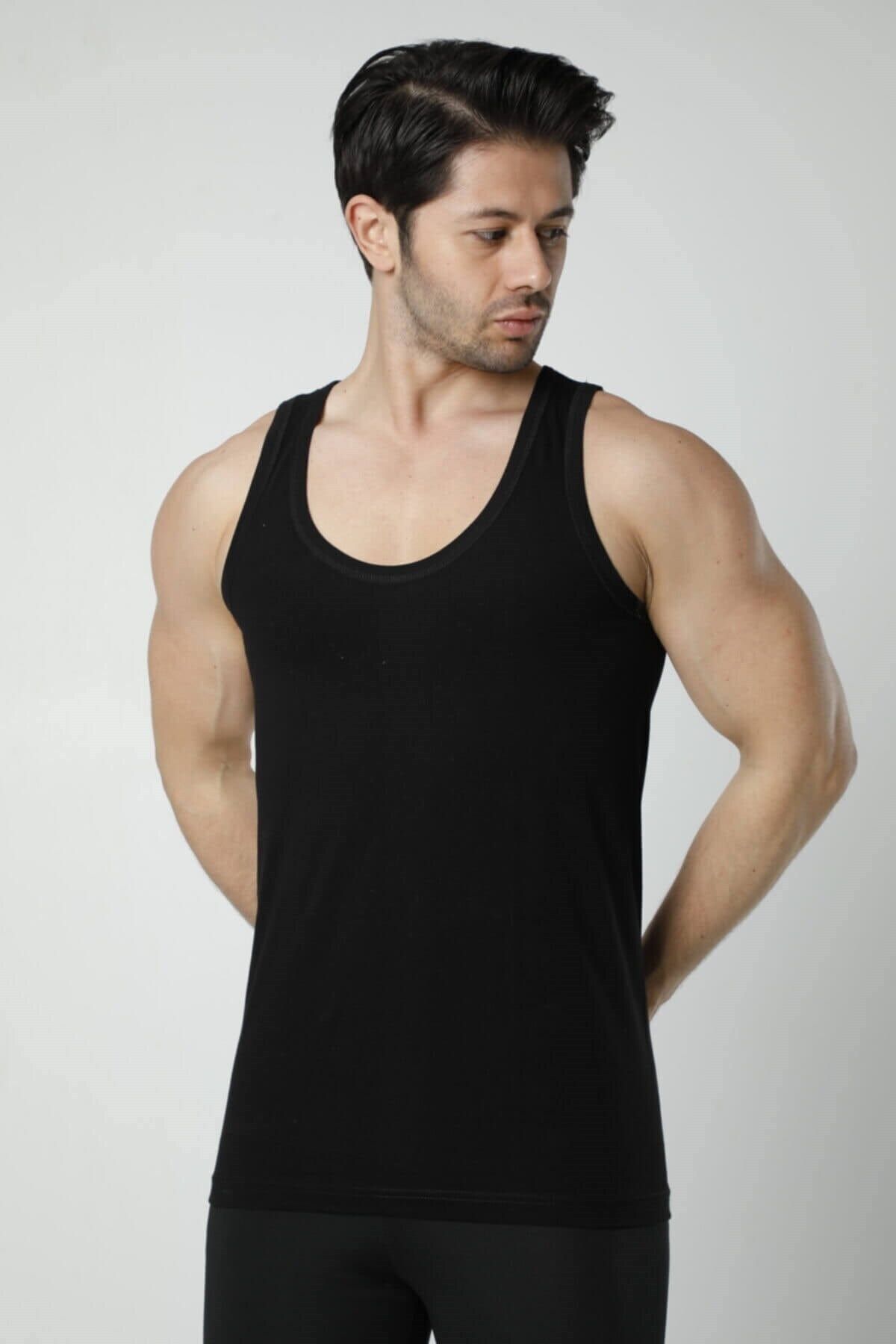 Hmd-500 Tricou pentru bărbați cu bretele, 100% bumbac, cu nervuri, 6 piese - negru 3