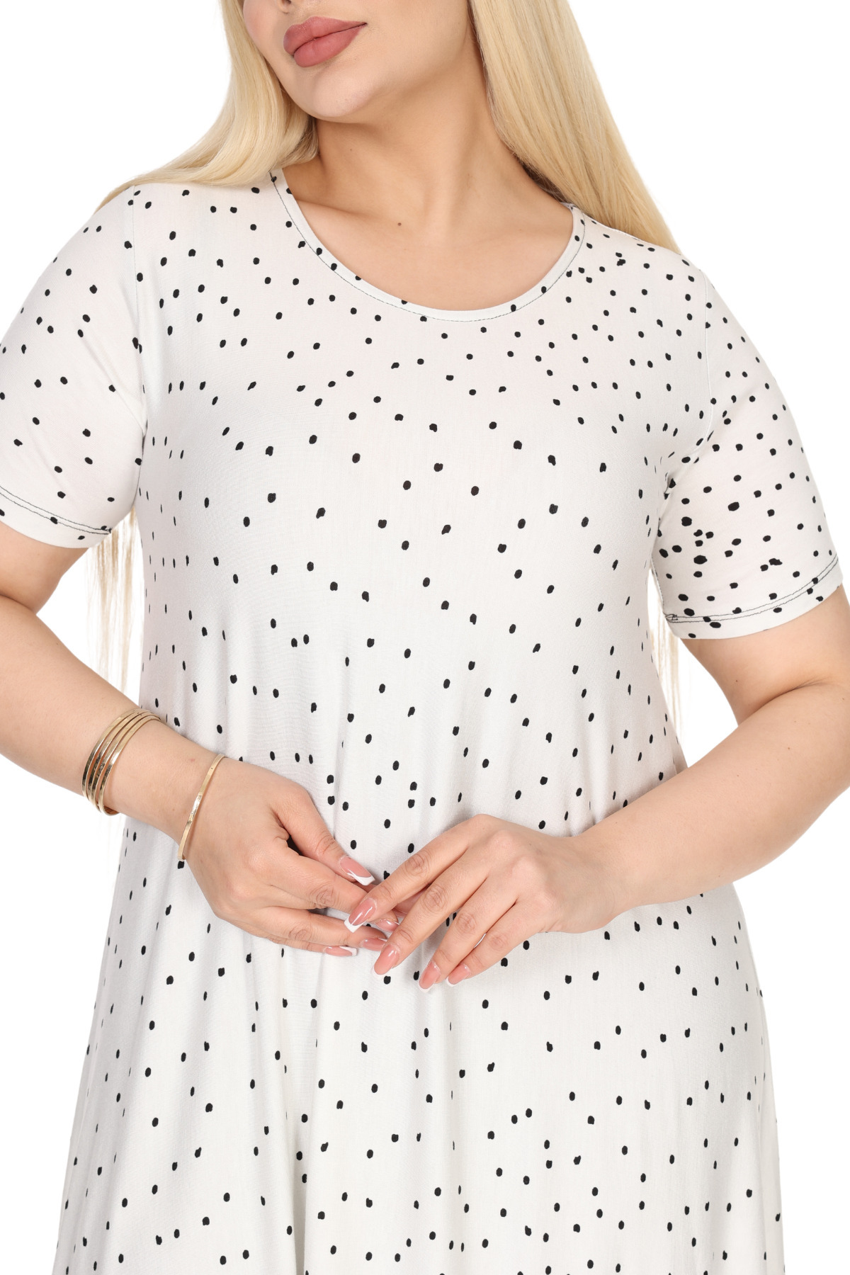 MELSAY-Women's Short Sleeve Asymmetrical White Polka Dot Hem Leopard Print Plus Size Dress 2
