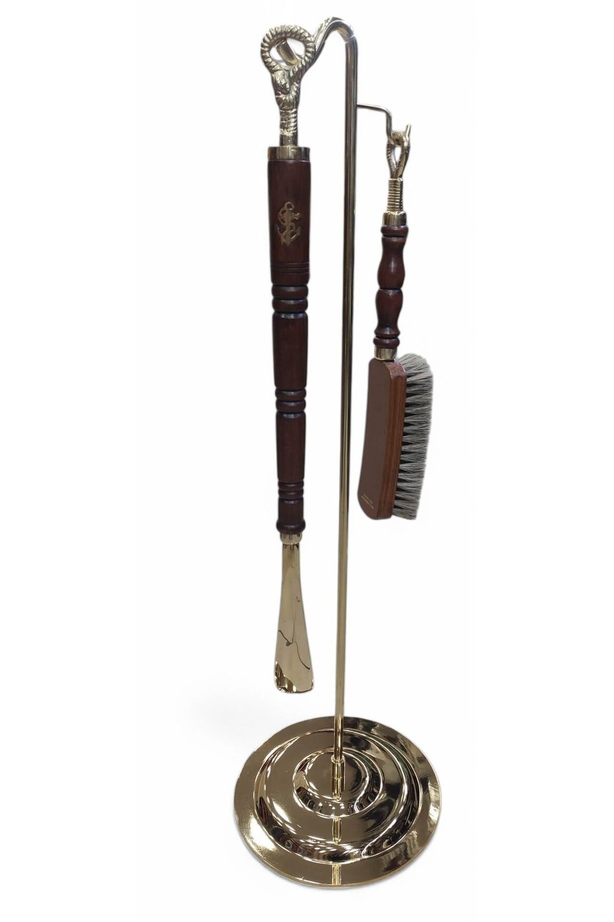 sistem Ayakkabı Çekeceği Ahşap Tutacaklı Fırçalı Set-Bronz
