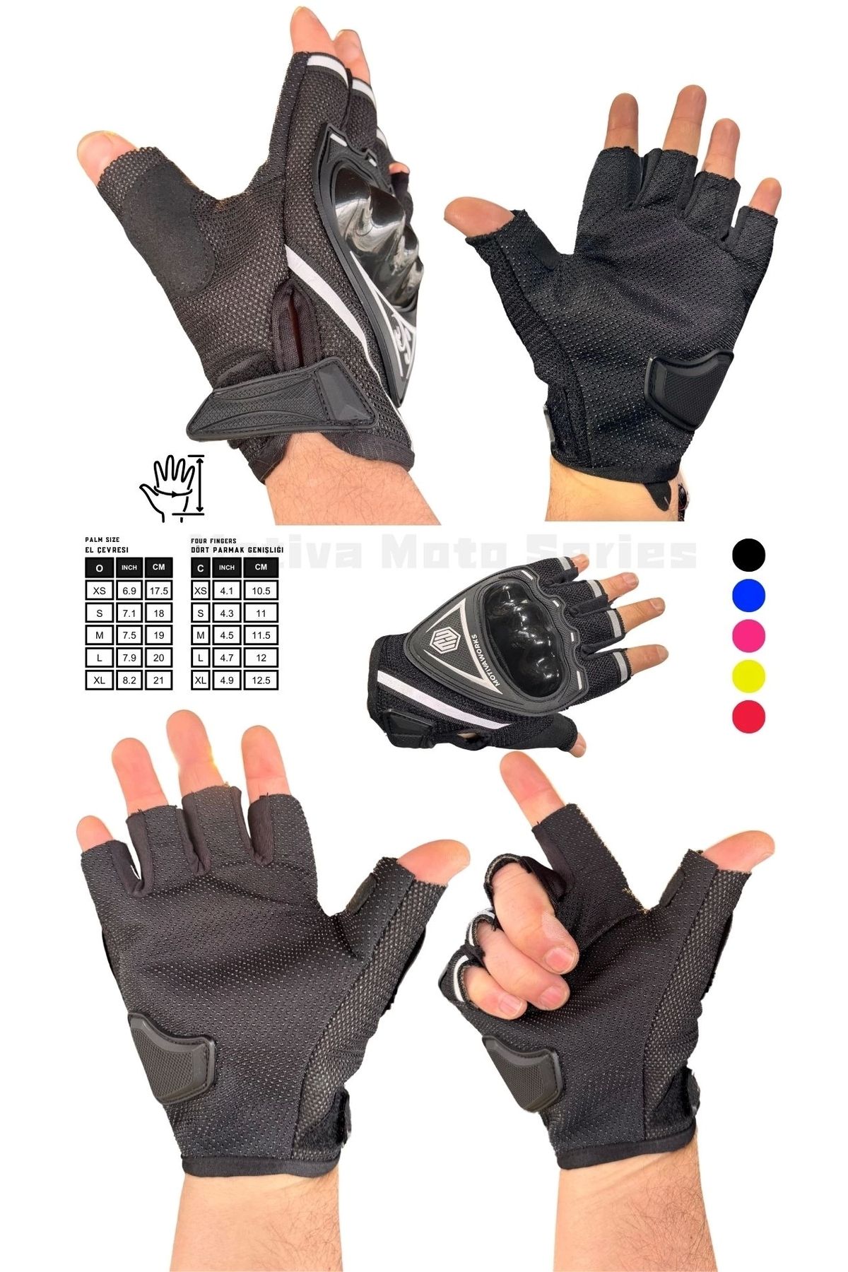 MotivaWorks-Black Short Half Finger Motorcycle Cycling Gloves Mw120S 3