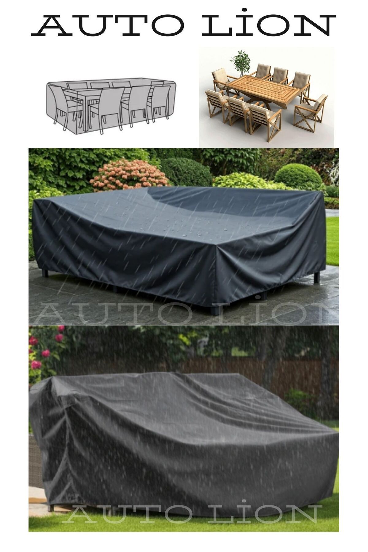 autolion Bahçe Mobilya Koruma Örtüsü Branda Siyah 160x160x80 Cm Su Geçirmez