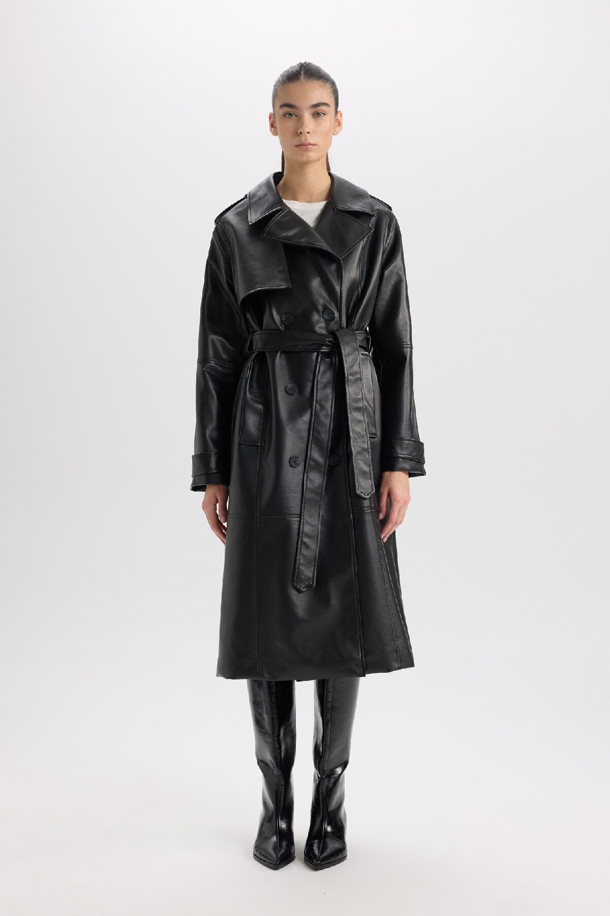 DeFacto-Water Repellent Trench Coat Double Breasted Collar Buttoned Belted Pocket A7960Ax25Sp 3