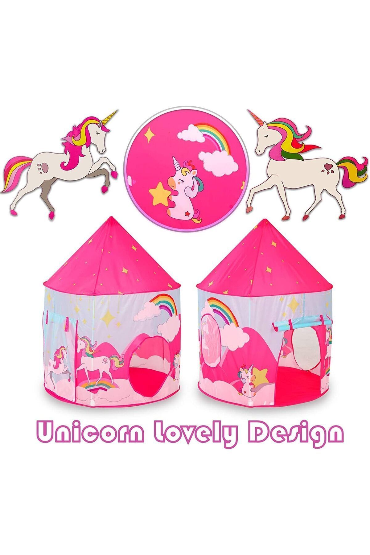 Yelajoy-3 pcs Unicorn Tent Toy,Crawl Tunnel,Ball Pit Pink with Basketball Hoop,for Boys and Girls Play 7