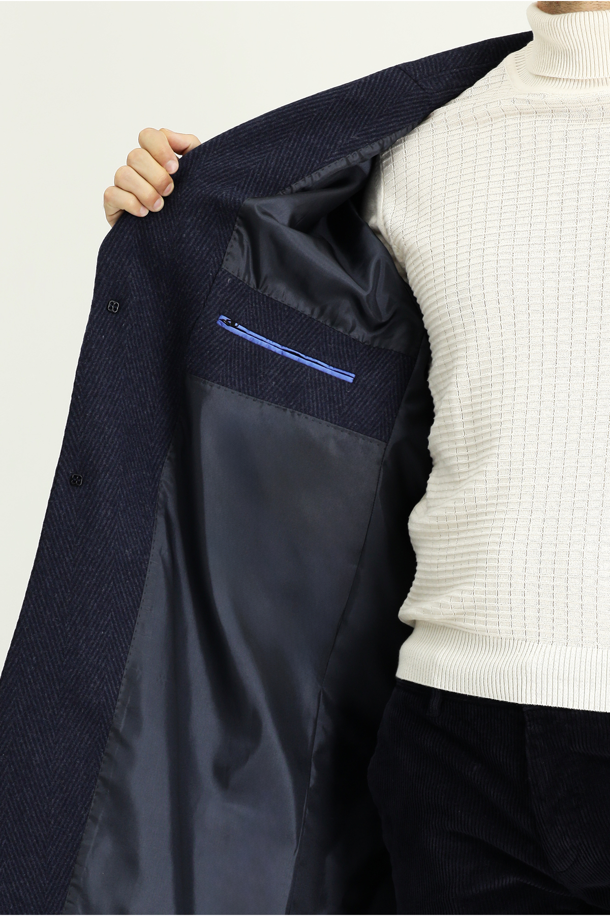 Kiğılı  Yünlü Oversize Desenli Klasik Palto - Görsel 6