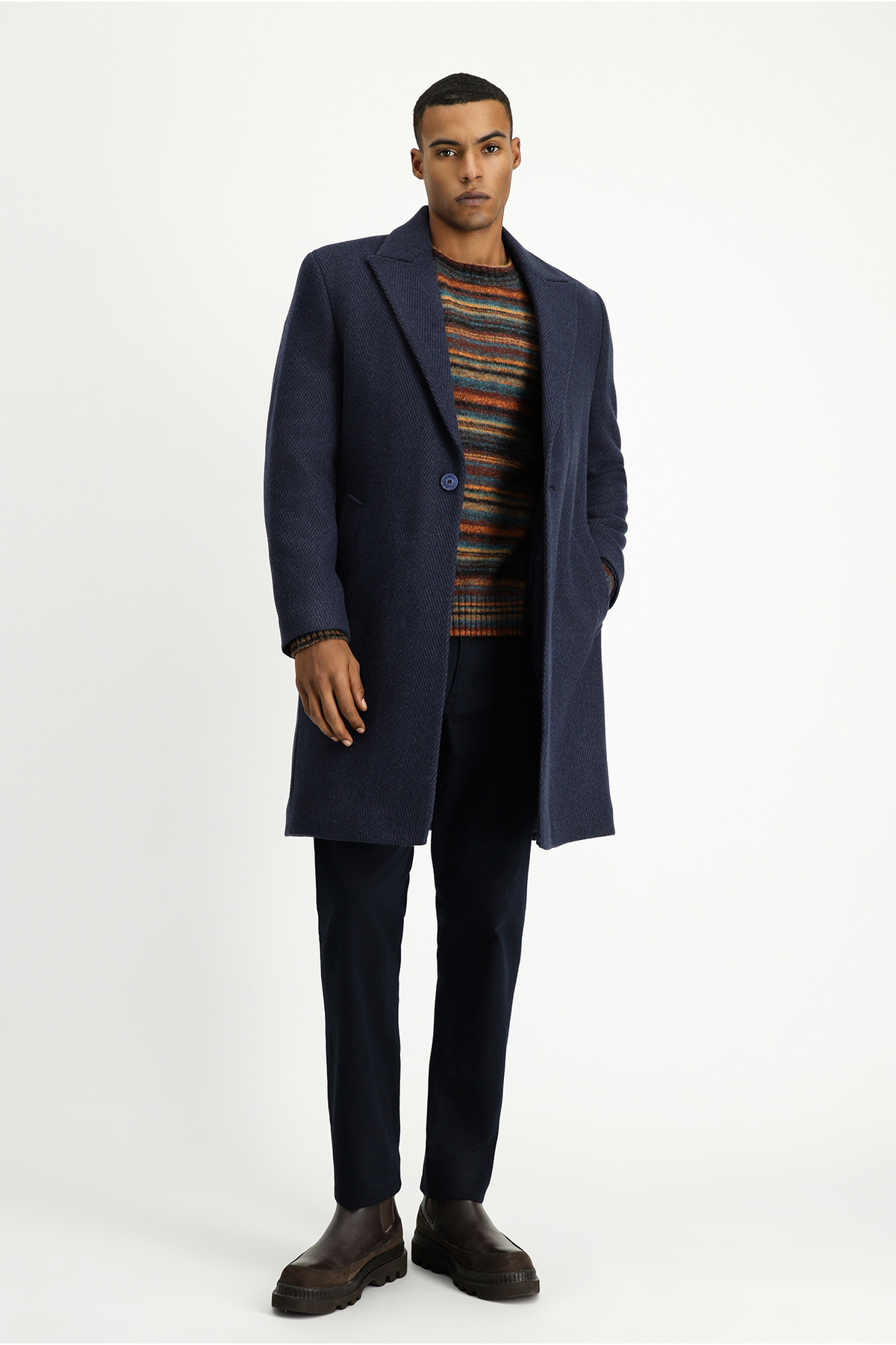 Kiğılı  Yünlü Oversize Desenli Klasik Palto - Görsel 4