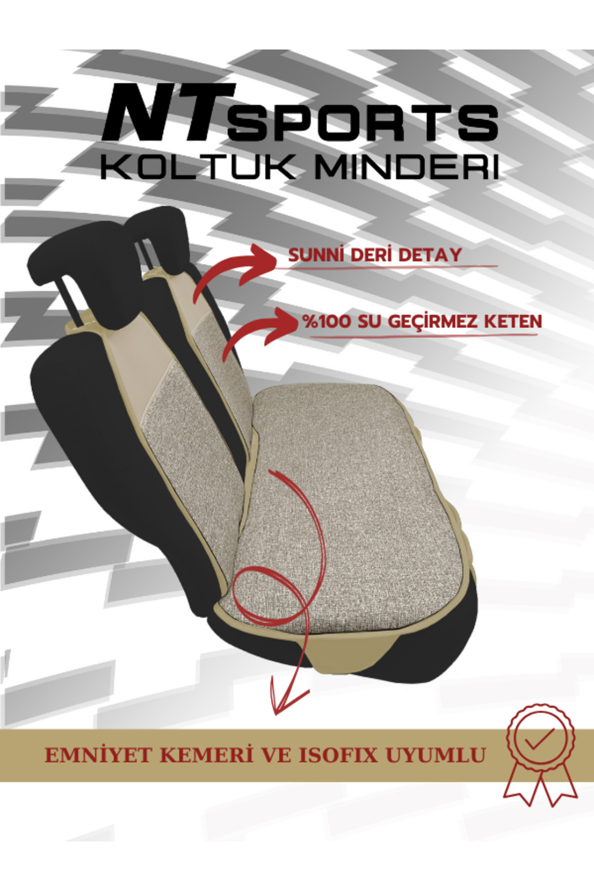 NATOCONCEPT Nt Sport Serisi 5 Parça Su Geçirmez Keten Araba Koltuk Minderi - Bej fotoğrafı 4 (önizleme)