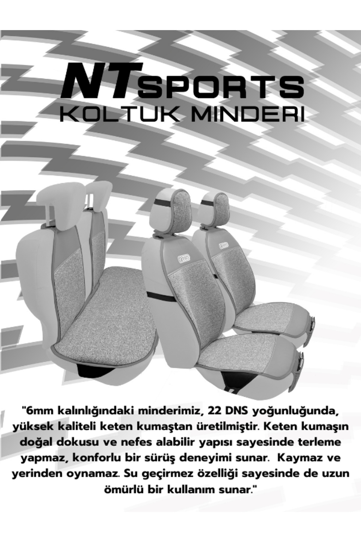 NATOCONCEPT Nt Sport Serisi 5 Parça Su Geçirmez Keten Araba Koltuk Minderi - Gri fotoğrafı 2 (önizleme)