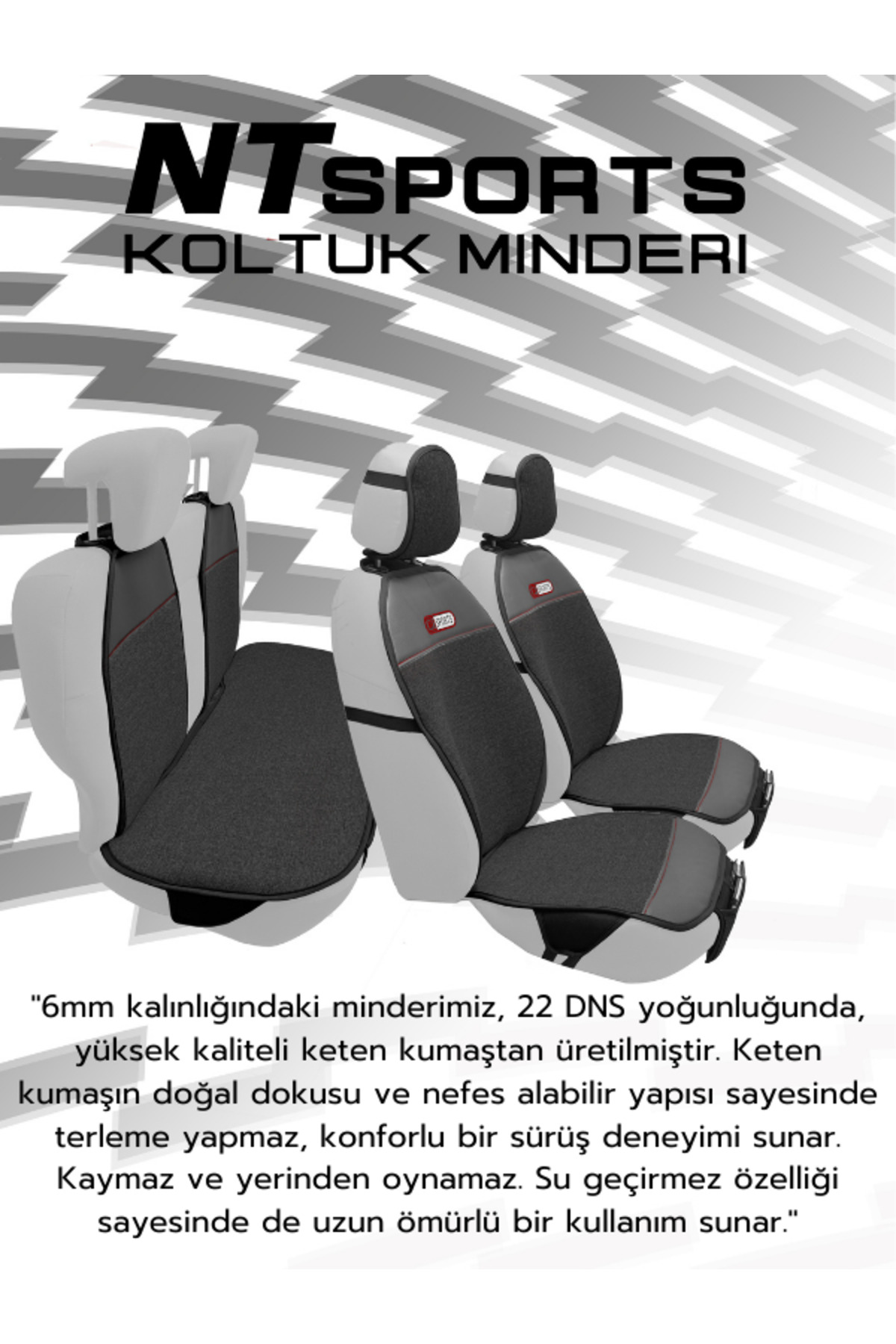 NATOCONCEPT Nt Sport Serisi 5 Parça Su Geçirmez Keten Araba Koltuk Minderi - Siyah / Kırmızı fotoğrafı 2 (önizleme)