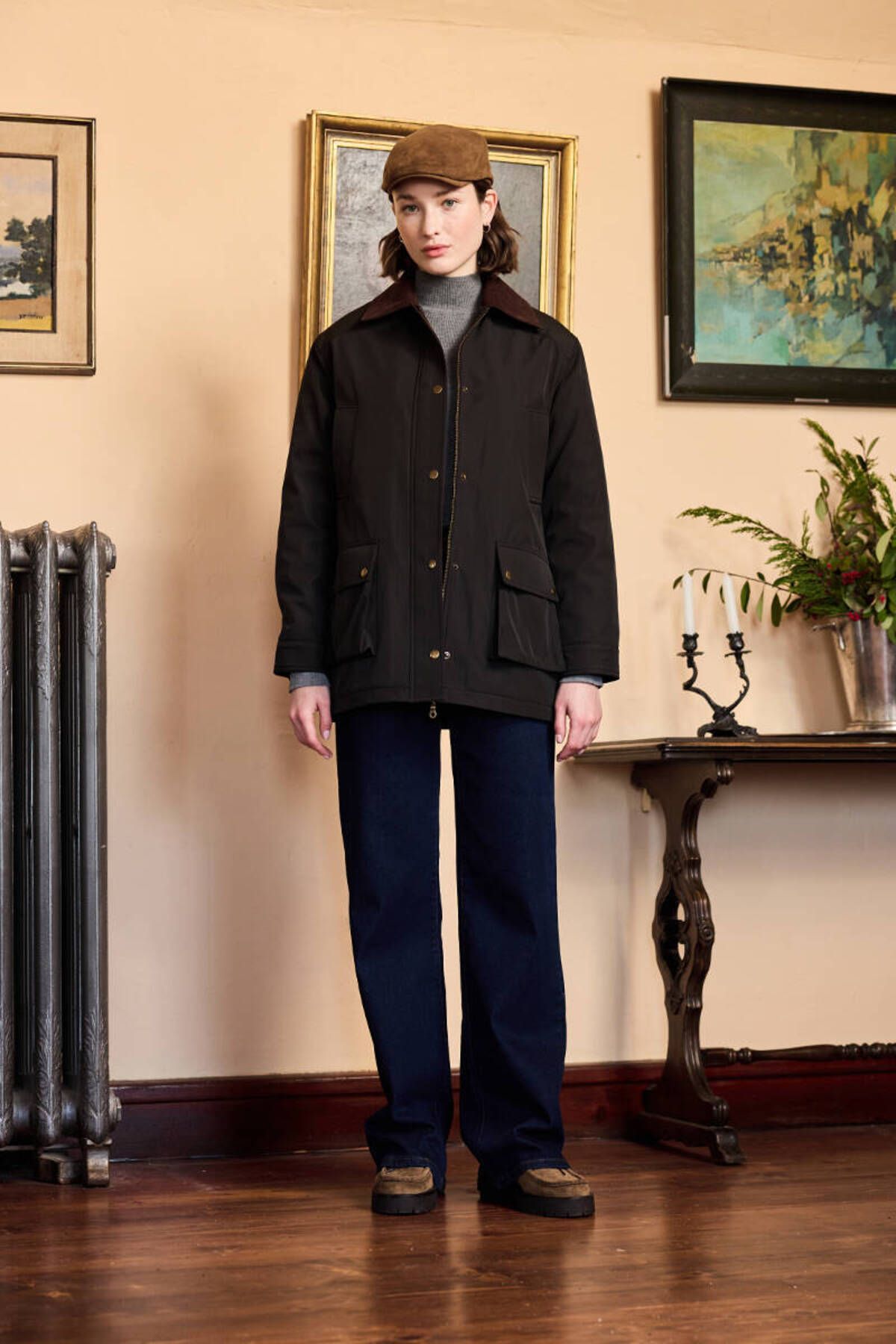 BE BLUE-Gabardin Coat with Black Velvet Collar 5