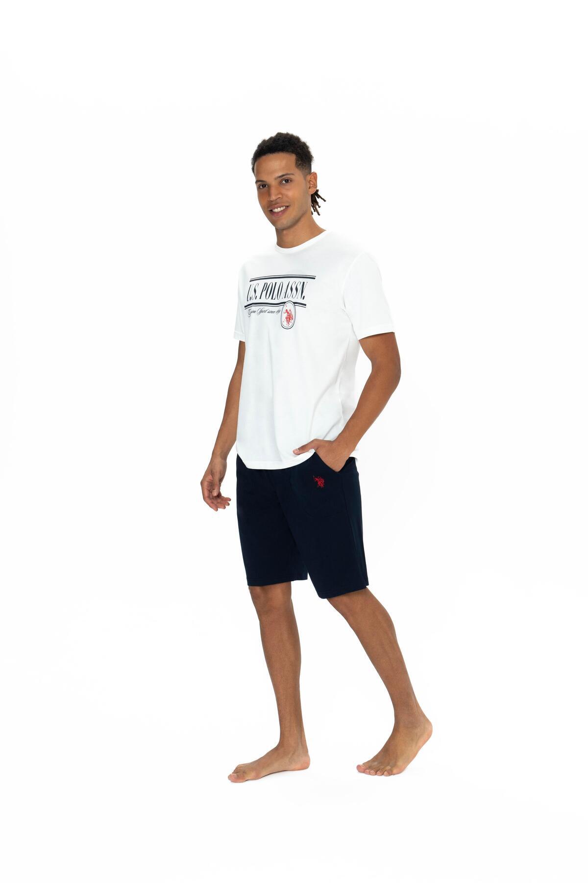 یو اس پولو ست شلوارک مردانه طرح برف ملانژ - 18874