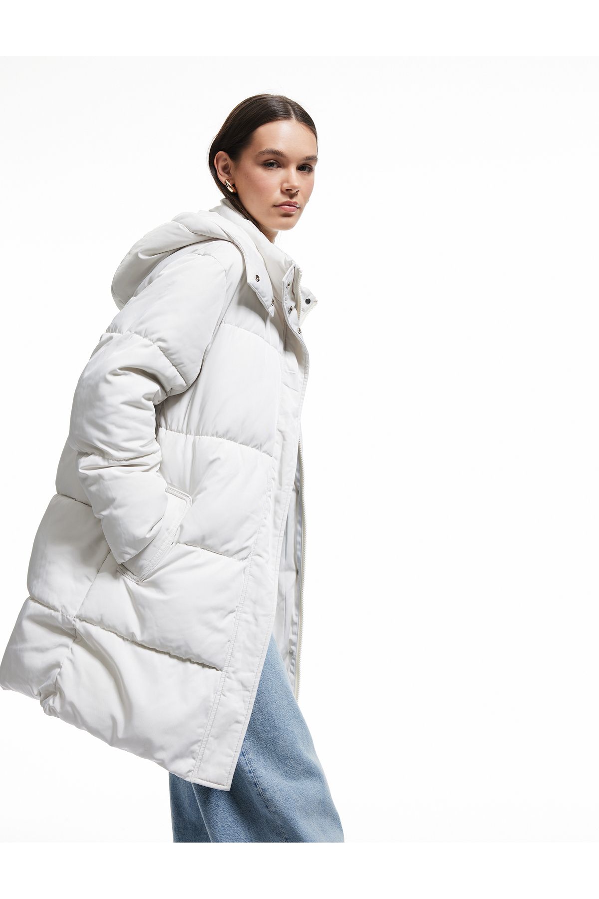 Koton-Oversize Puffer Jacket with Hooded Snap Button and Zipper 2