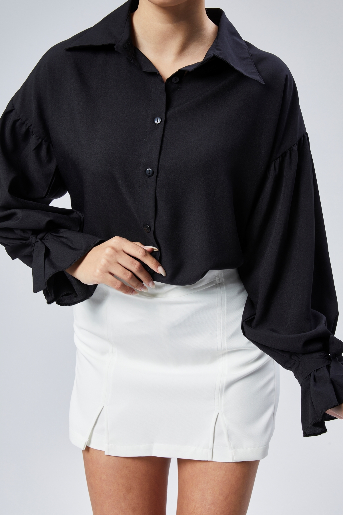 EMMAS CLOTHİNG  Oversize Büzgü Detaylı Saten Bluz - Görsel 2