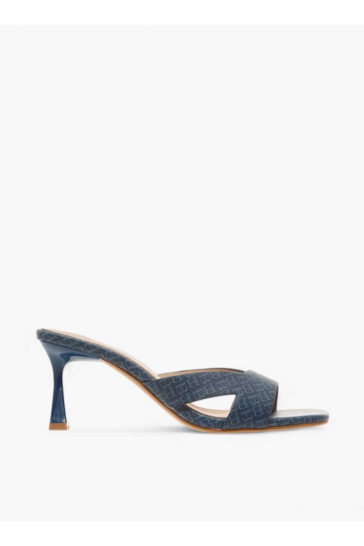 Flora Bella by Shoexpress-Flora Bella Monogram Print Slip-On Sandals with Flared Heels 3