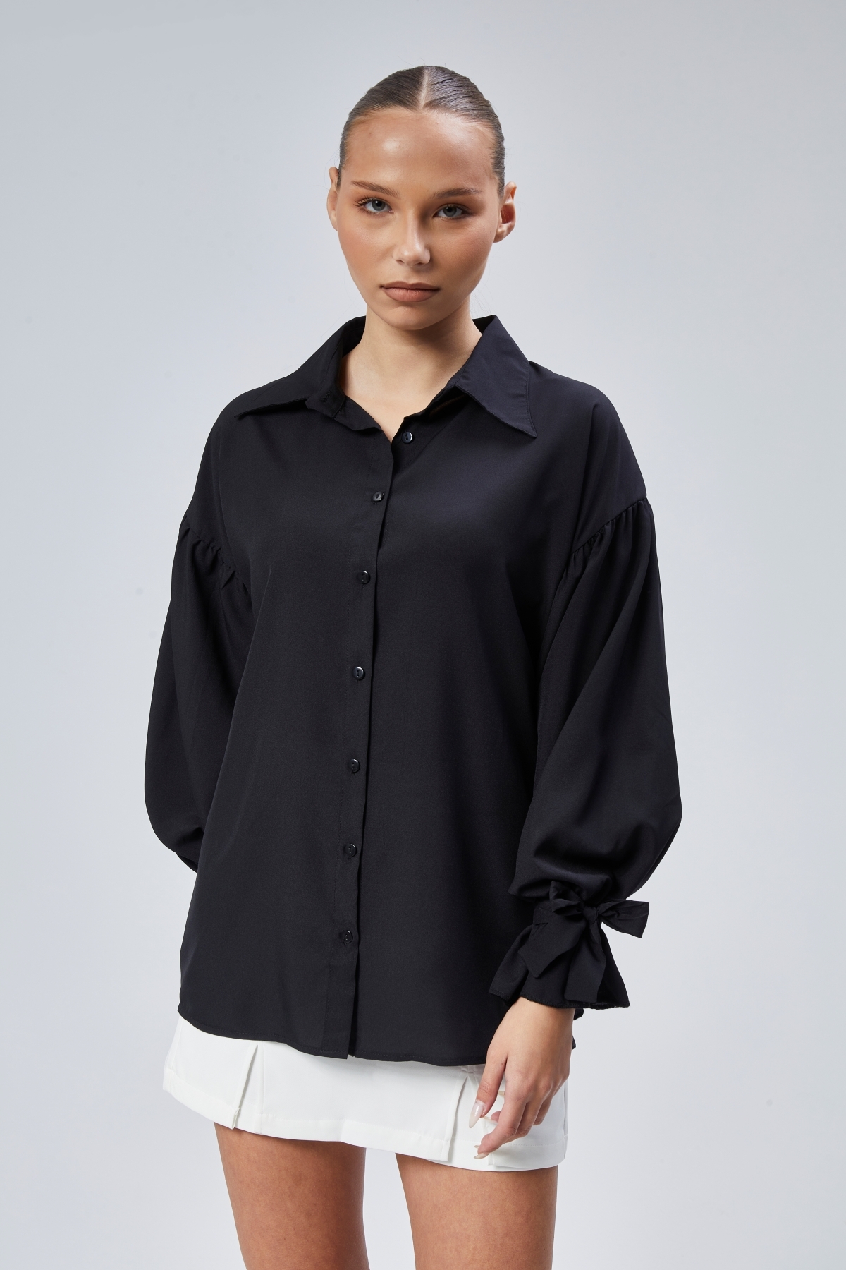 EMMAS CLOTHİNG  Oversize Büzgü Detaylı Saten Bluz - Görsel 4