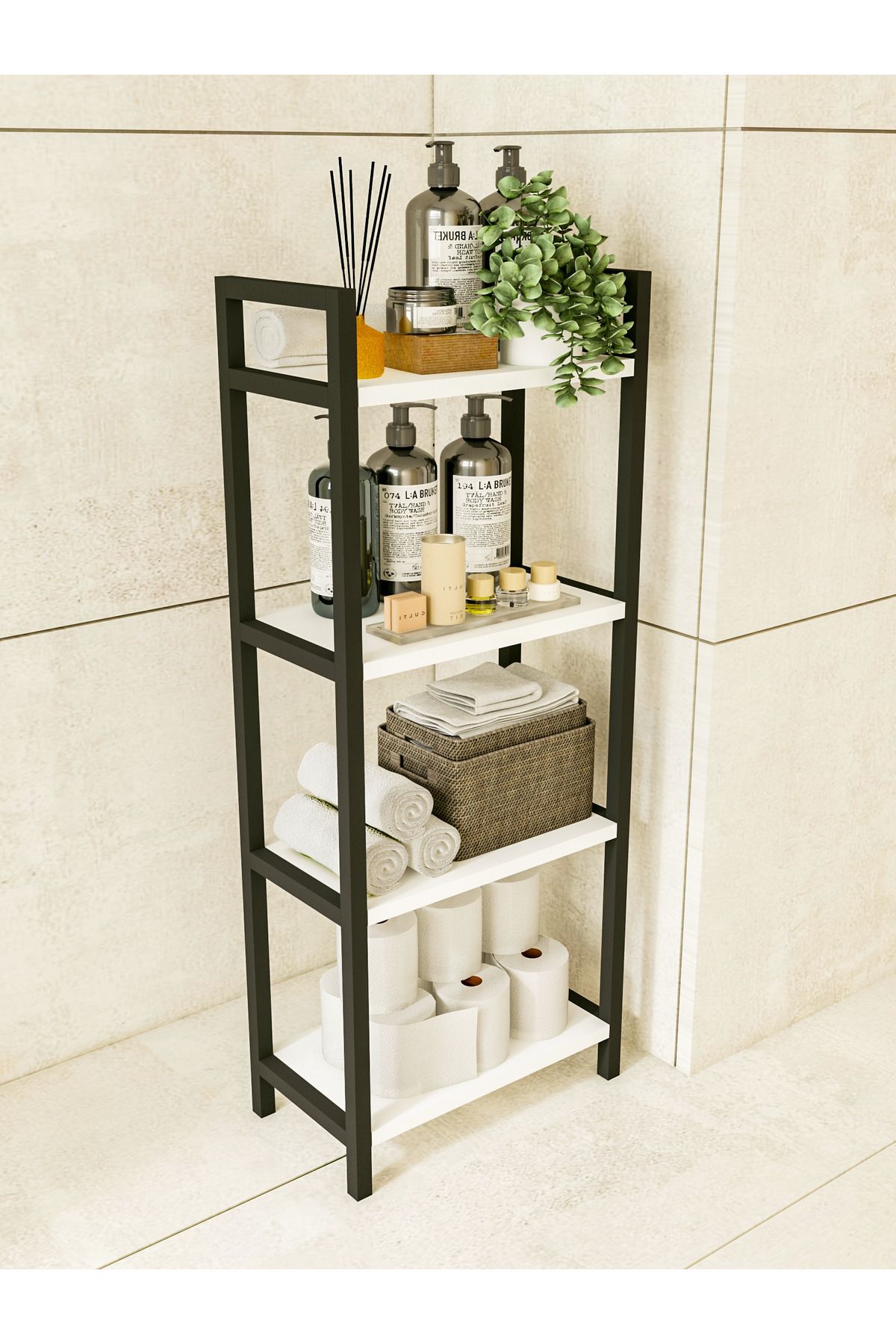 Banyo Rafı Metal Parlak Beyaz Çok Amaçlı Dolap Banyo Düzenleyici