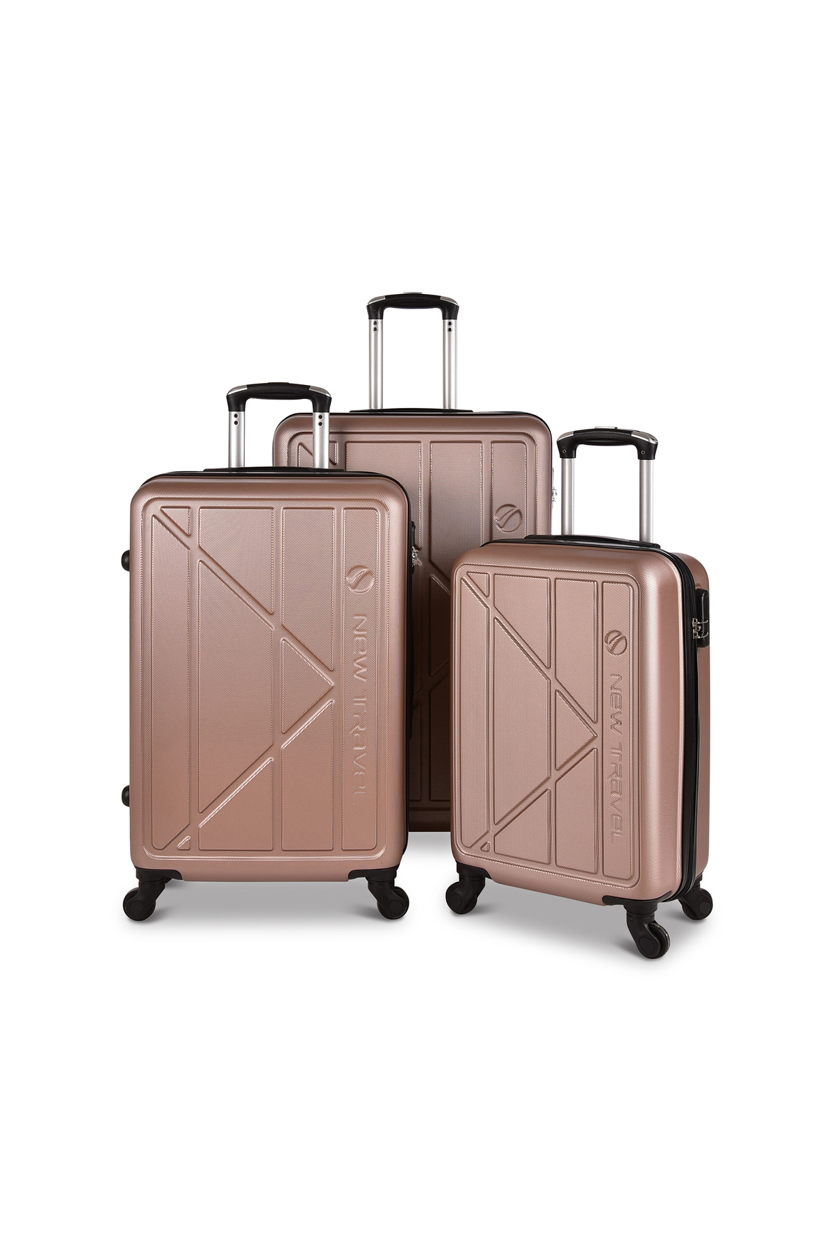 New Travel حقيبة سفر خفيفة الوزن من مادة ABS صلبة بعجلات، مجموعة من 3 قطع بمق...