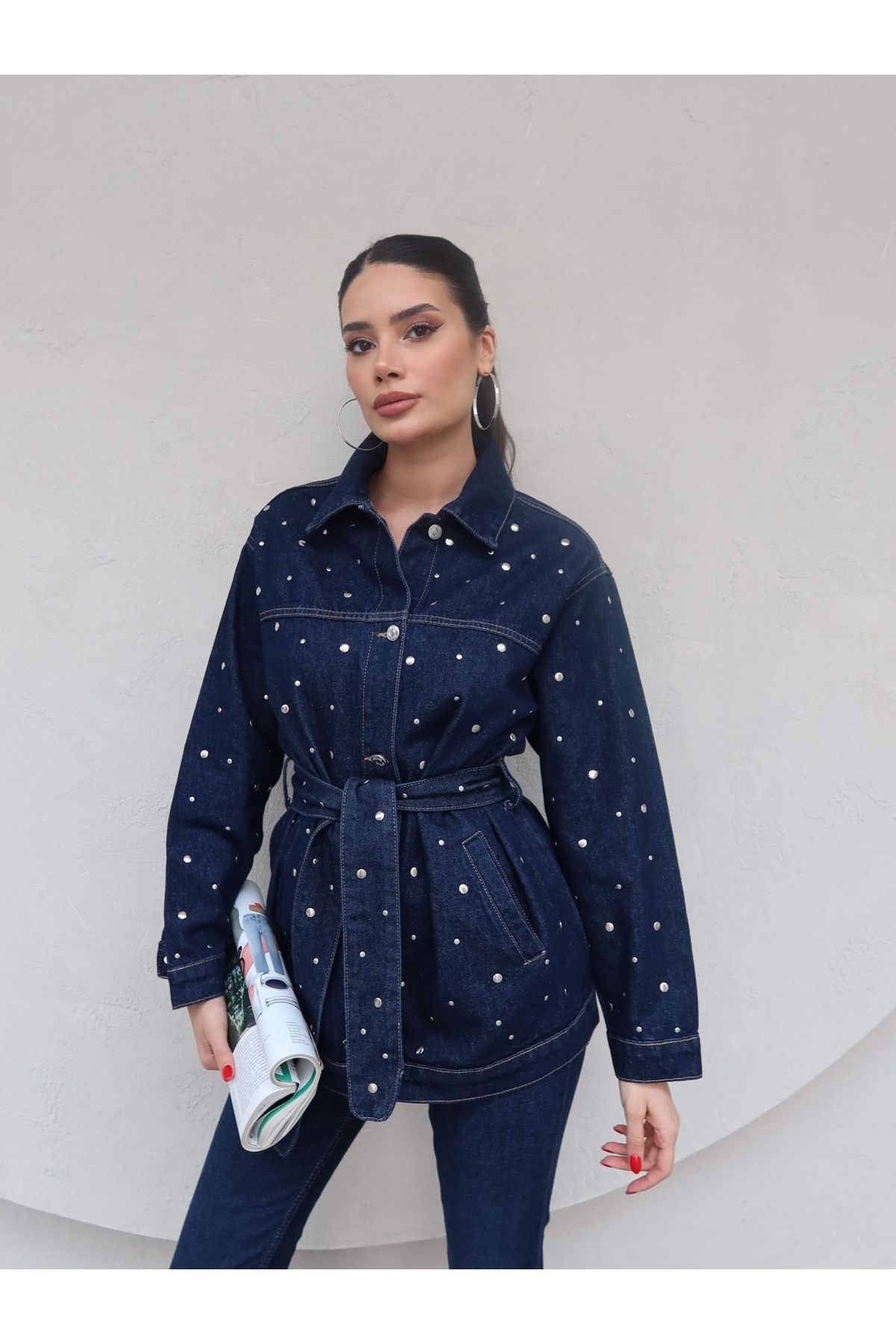 ESRAHELVACI-Navy Blue Drop Denim Jacket 7