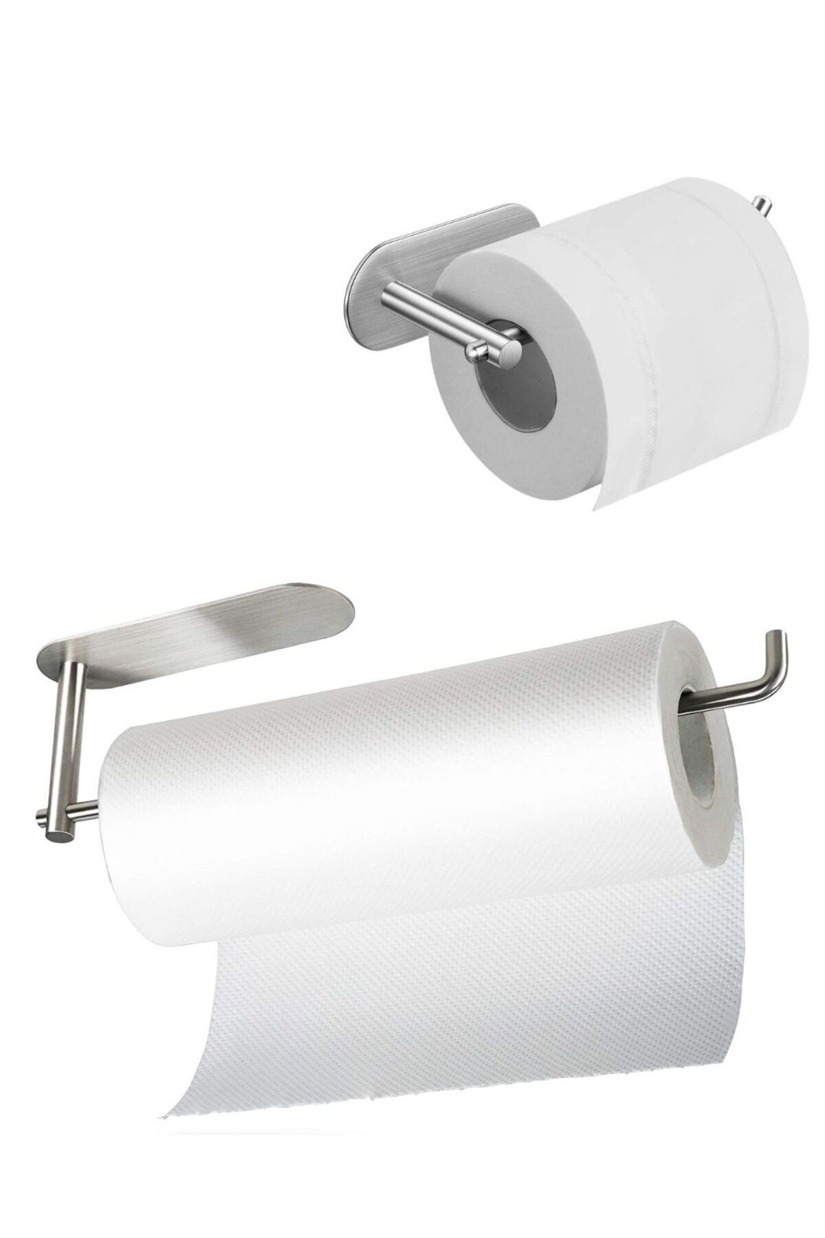 Paslanmaz Çelik Yapışkanlı Kağıt Havluluk - Tuvalet Kağıtlığı SET  INOX - 1