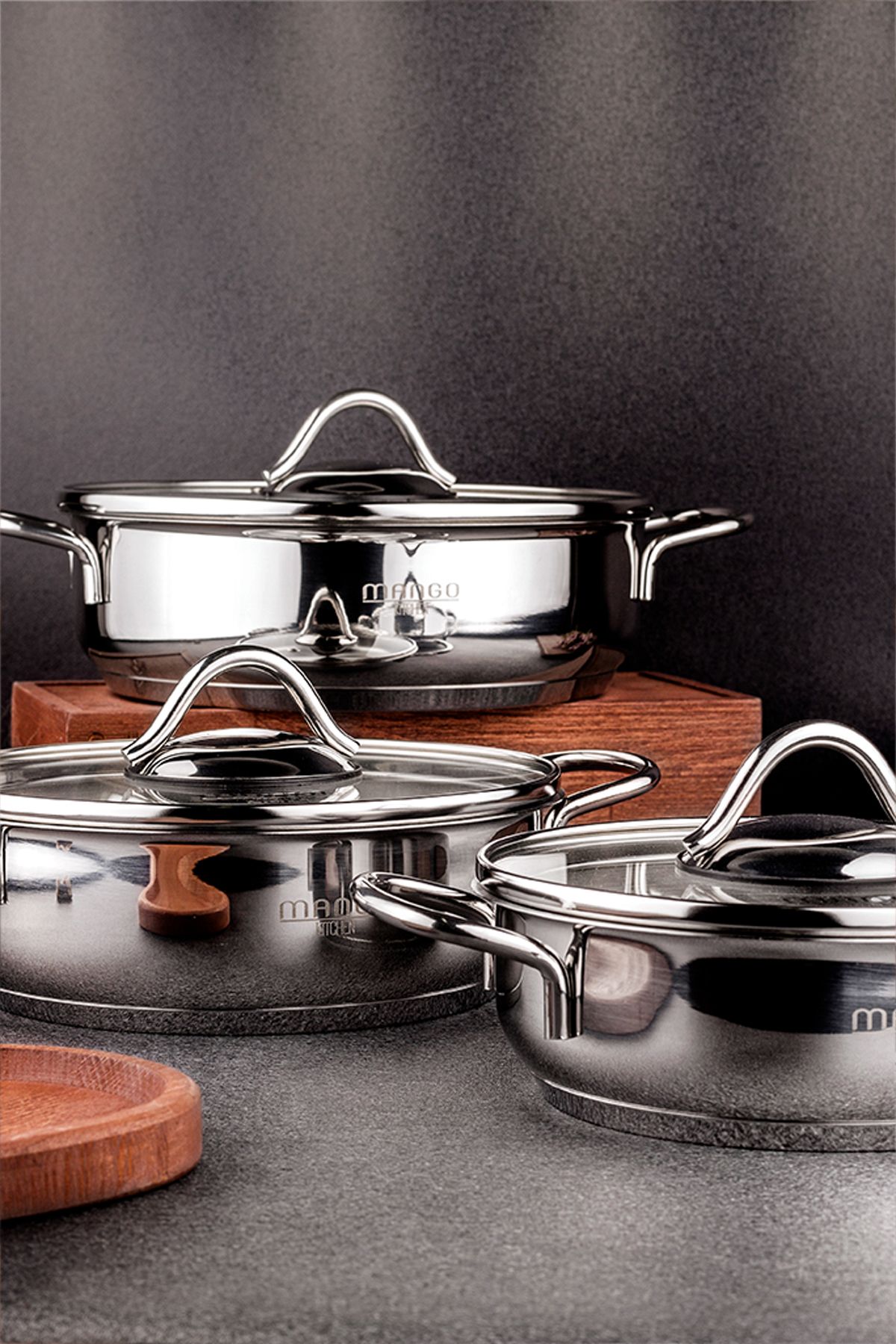 Snippy-Mango Kitchen - Silver 6-Piece Stainless Steel Saucepan Set (16-18-20 cm) 18/10 Stainless Steel 6