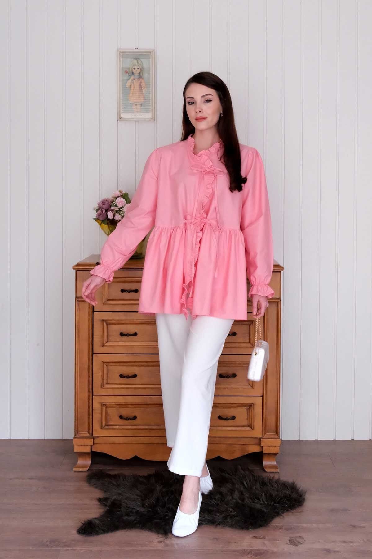 Ceylan Otantik-Coral Pink Ruffle Laced Tunic 6