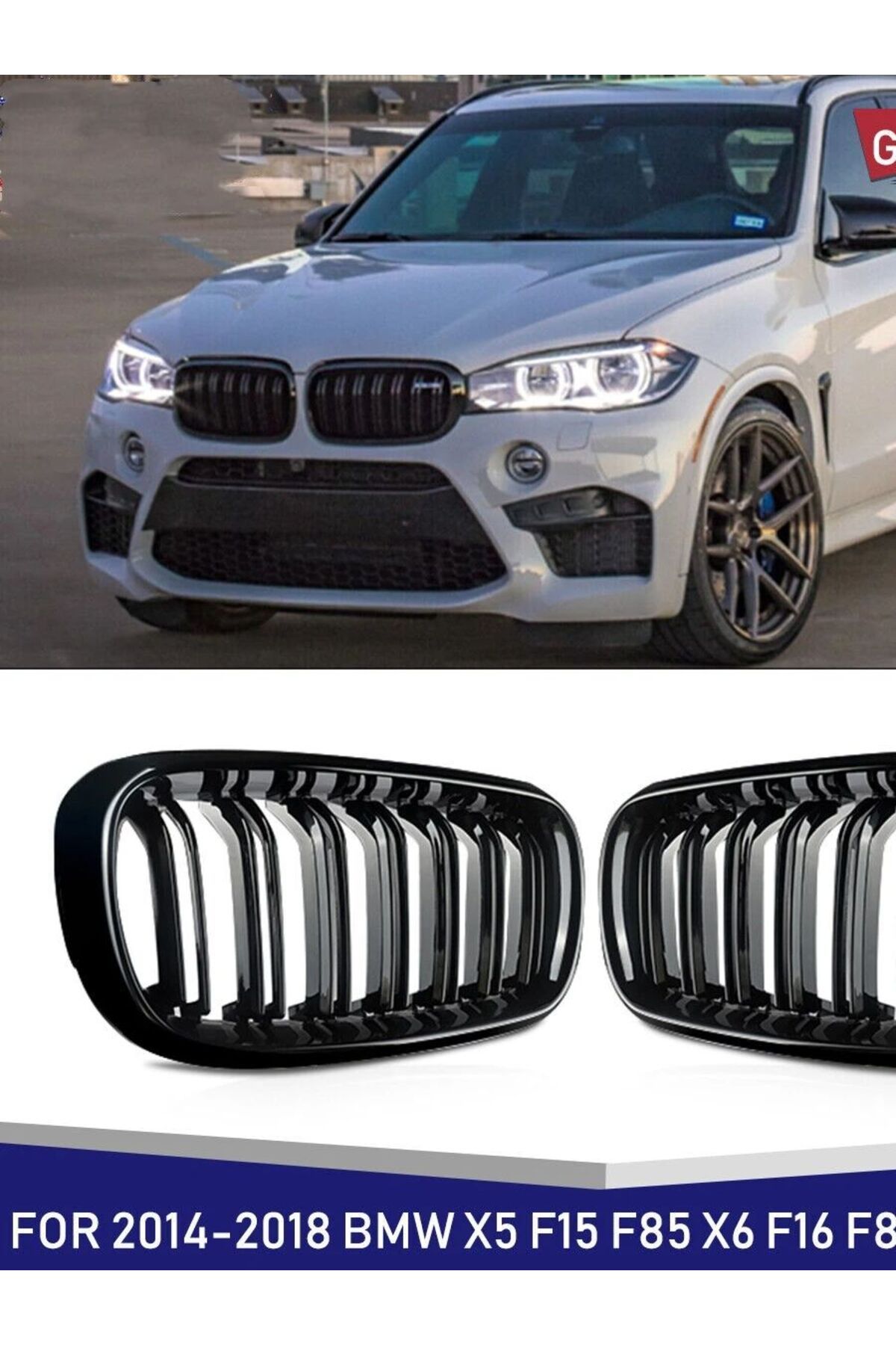 Choice-For BMW F15 F16 X5 X6 F85 F86 2014-2018 Front Bumper Kidney Racing Grille Glossy Black Car Double... 8