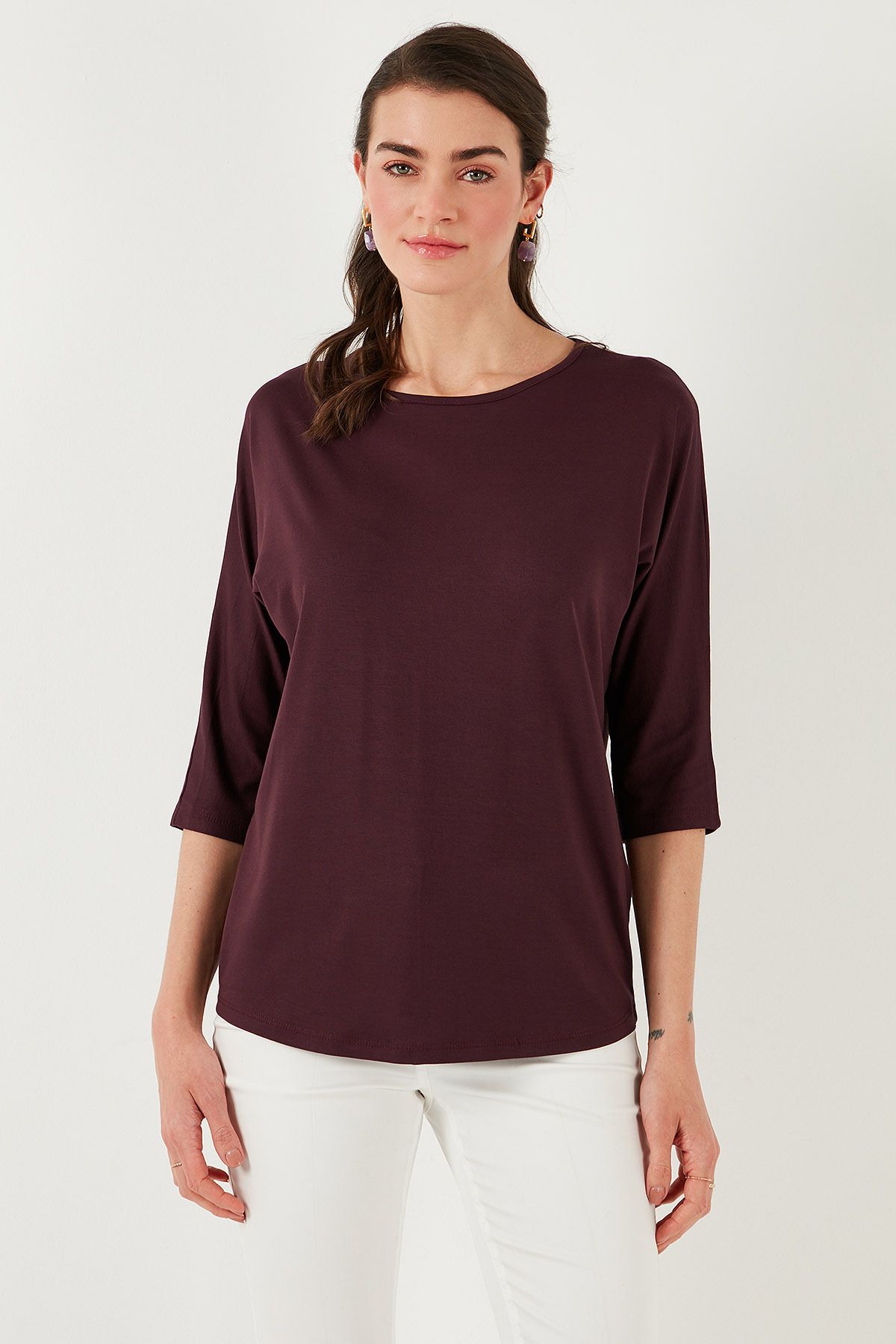 Lela-Crew Neck Three Quarter Sleeve Blouse Bluz 5861416 Y 4