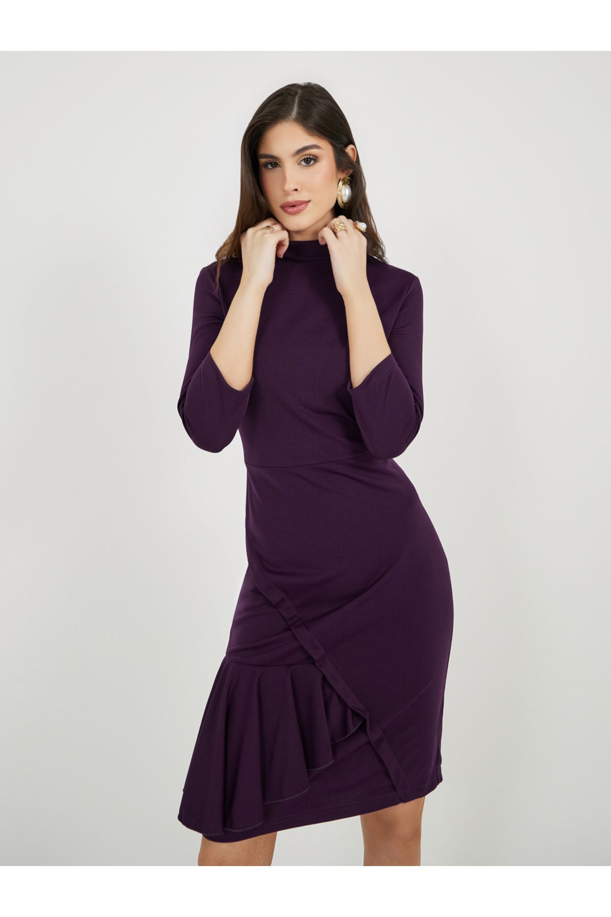 Styli-Ruffle Detail Sheath Knee-Length Dress with 3/4th Sleeves 1