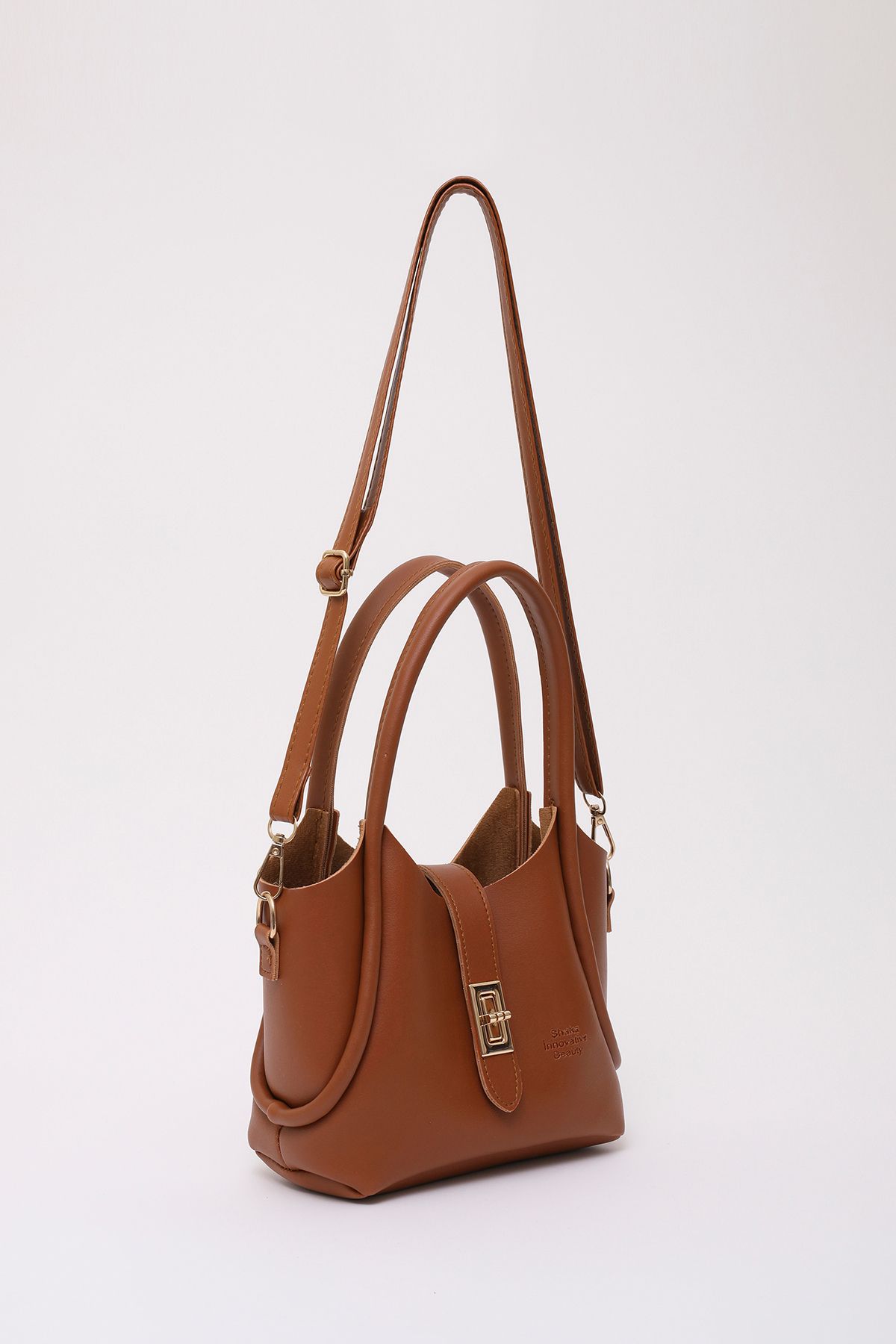 SHAKA-Taba Shk187 Faux Leather Lock Detailed Adjustable Strap Hand, Arm and Shoulder Bag L:14 W:20 W:7 cm 2