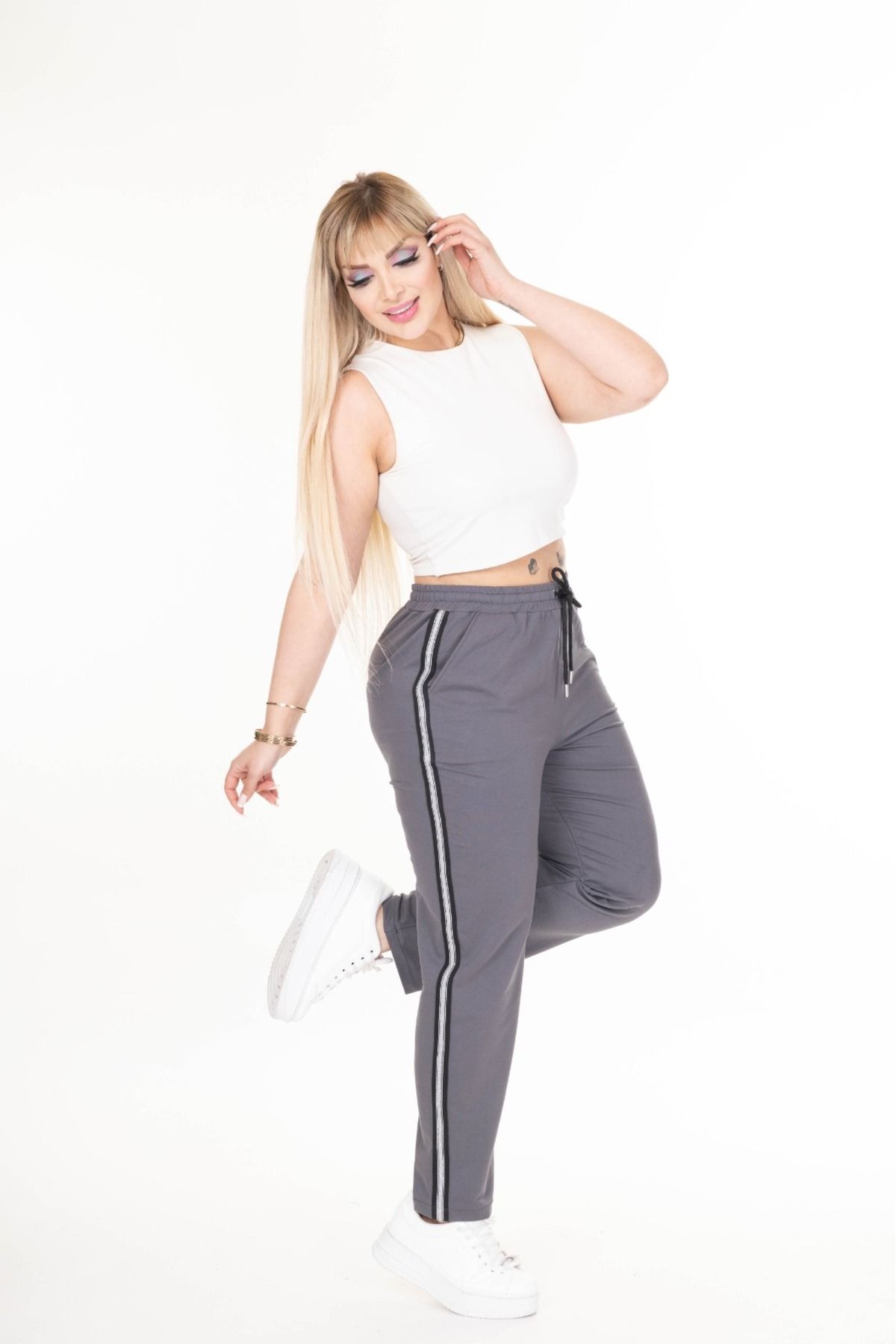 Esina-Pantaloni de trening cu picior tubulat de damă Plus Size 5