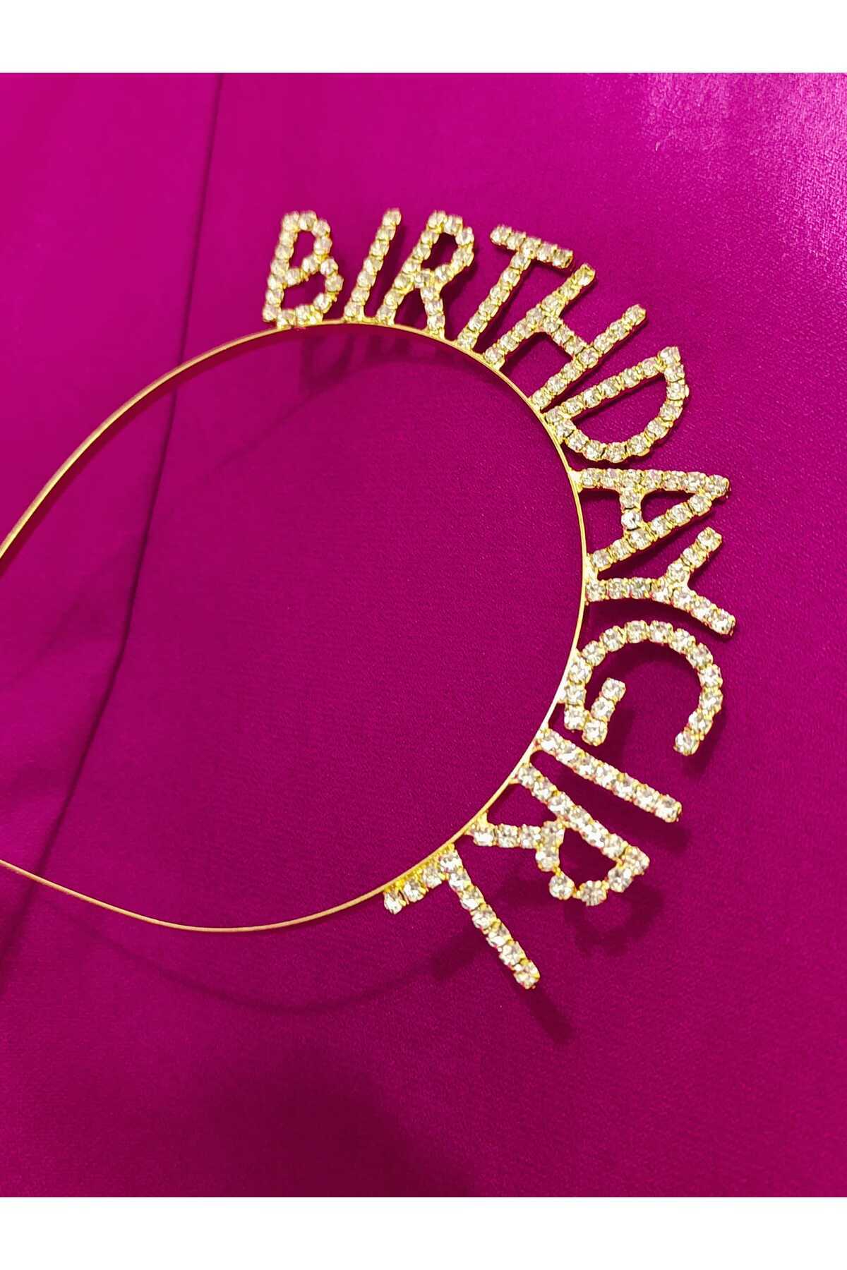 Zanora gold Renk Metal Taşlı Birthday Girl Yazılı Doğum Günü Parti Tacı