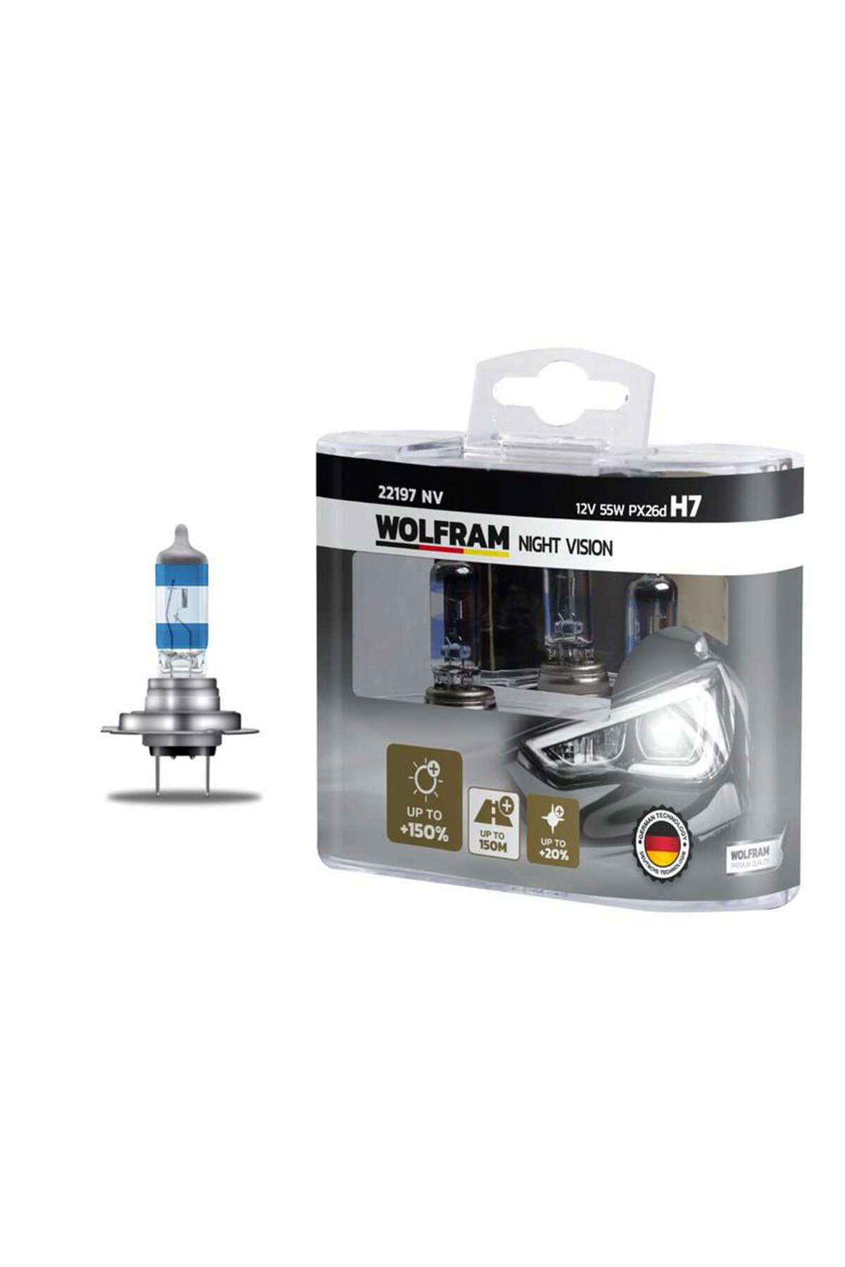 WOLFRAM AMPUL 12V H7 55 PX26d NIGHT VISION 150 FAZLA 20 BEYAZ IŞIK MXPMA