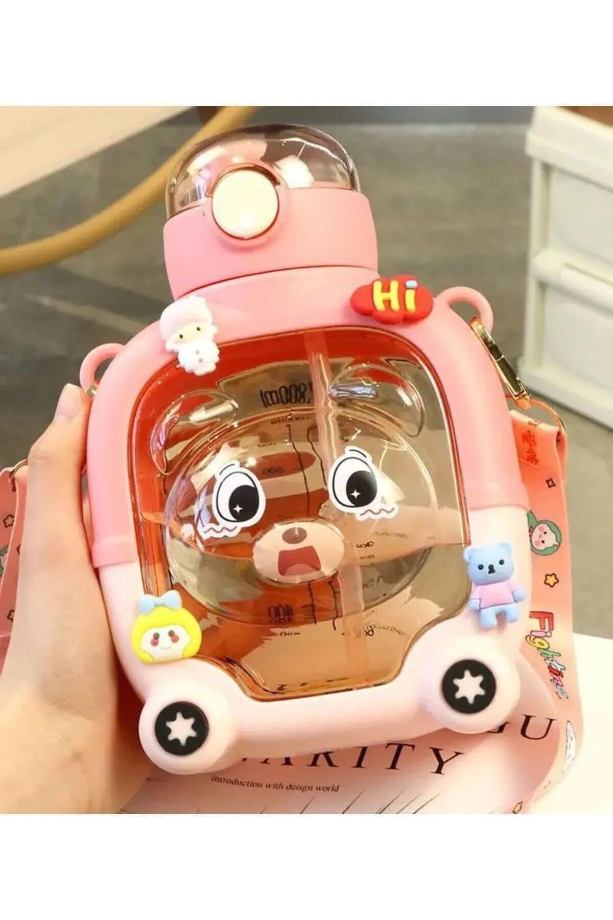 7K-Square Water Bottle Figured Water Bottle with Teddy Bear 1000ml 1