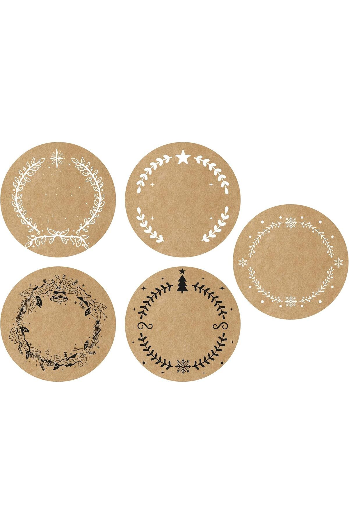 STOREMAX cmllashop Yazılabilir Yılbaşı Sticker - Paketleme Etiketi - 80 adet Kraft Görünümlü Etiket -