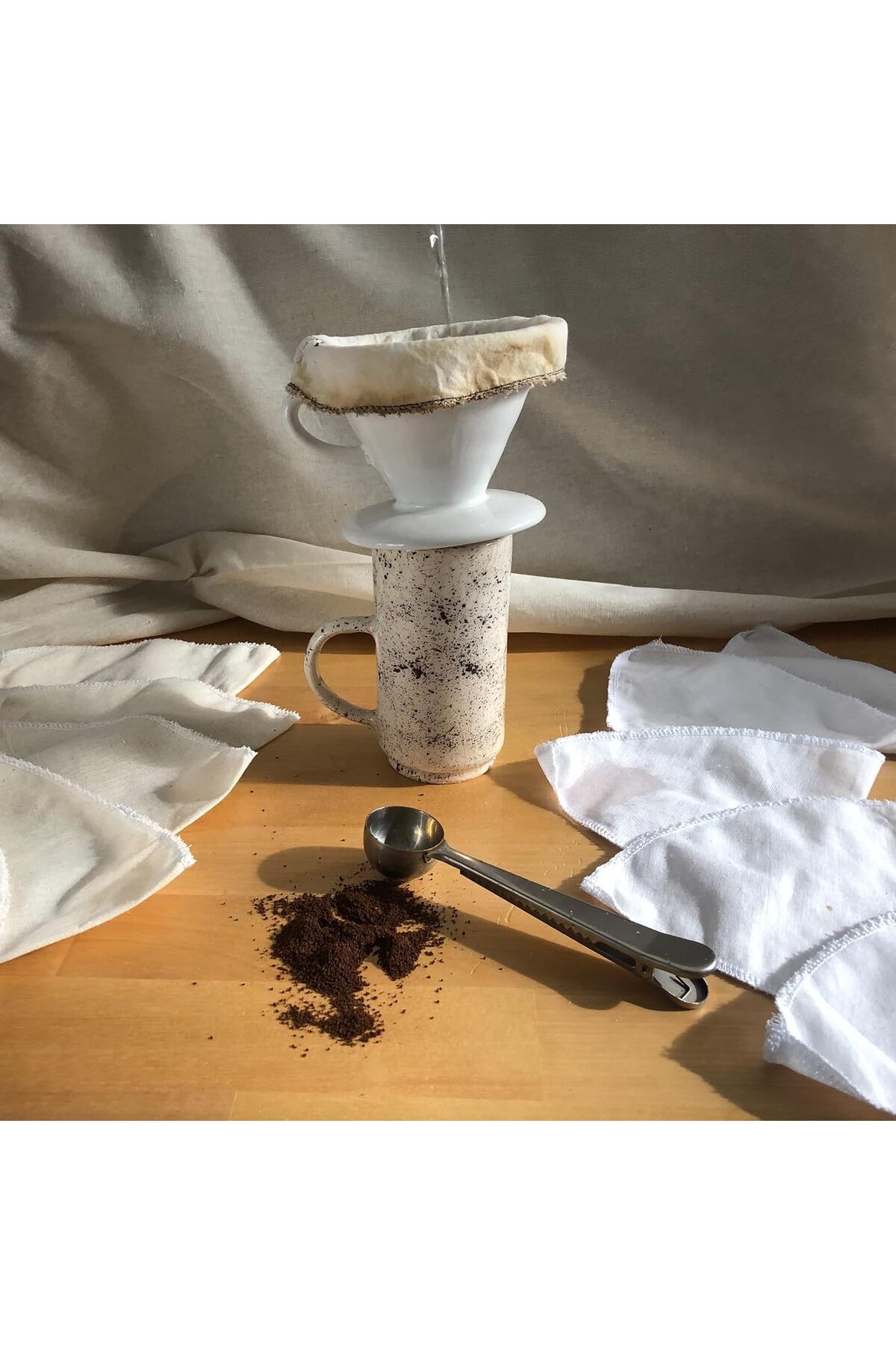MCreative Kumaş Kahve Filtresi 2 Adet Doğal Ham Bez (V60 uyumlu, Beyaz)