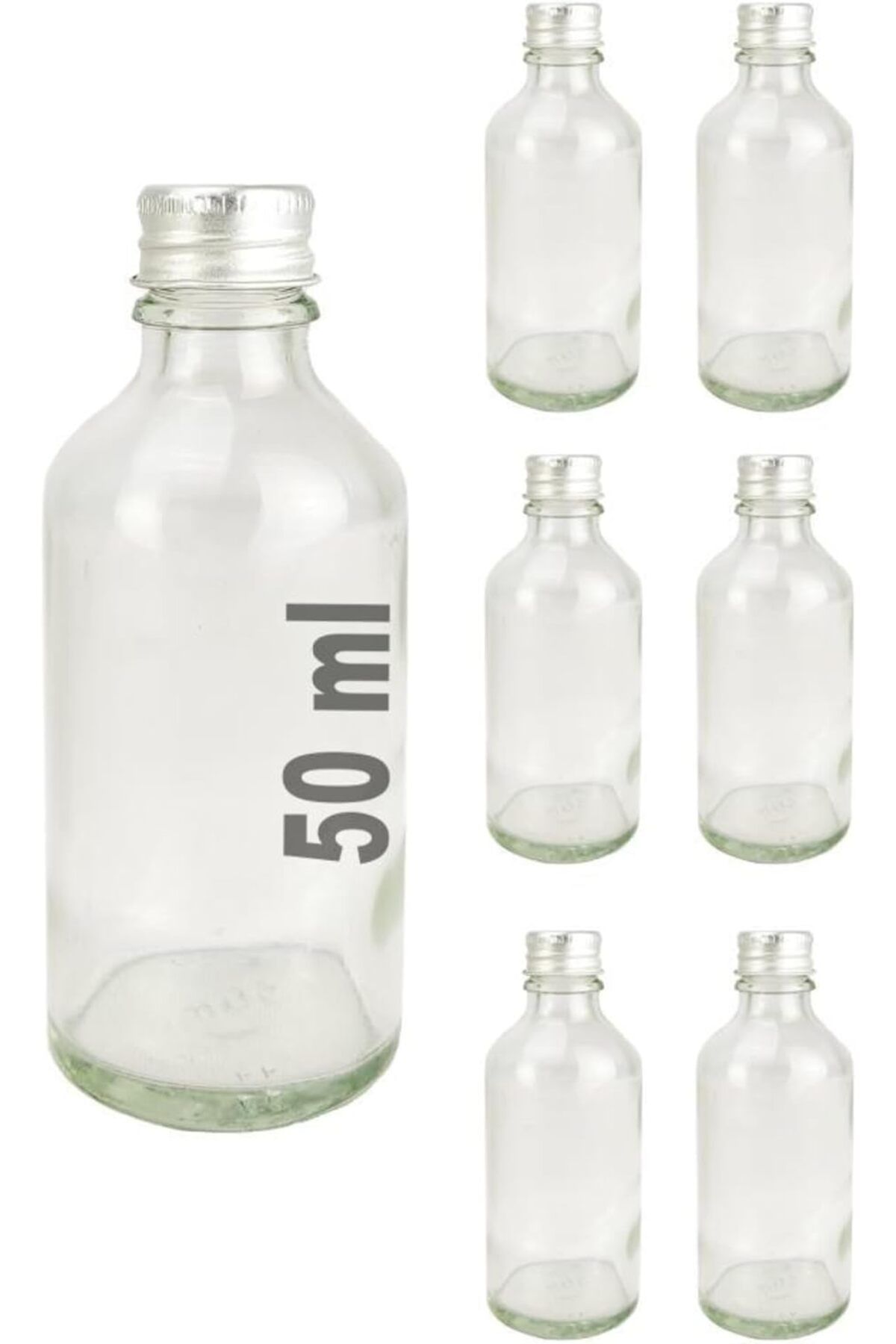 salesalbutik 6’lı 50 ml Gümüş Metal Kapaklı Cam Zencefil Shot Şişesi Söz Nişan Hediyelik Kolonya Şişesi C1-1-149